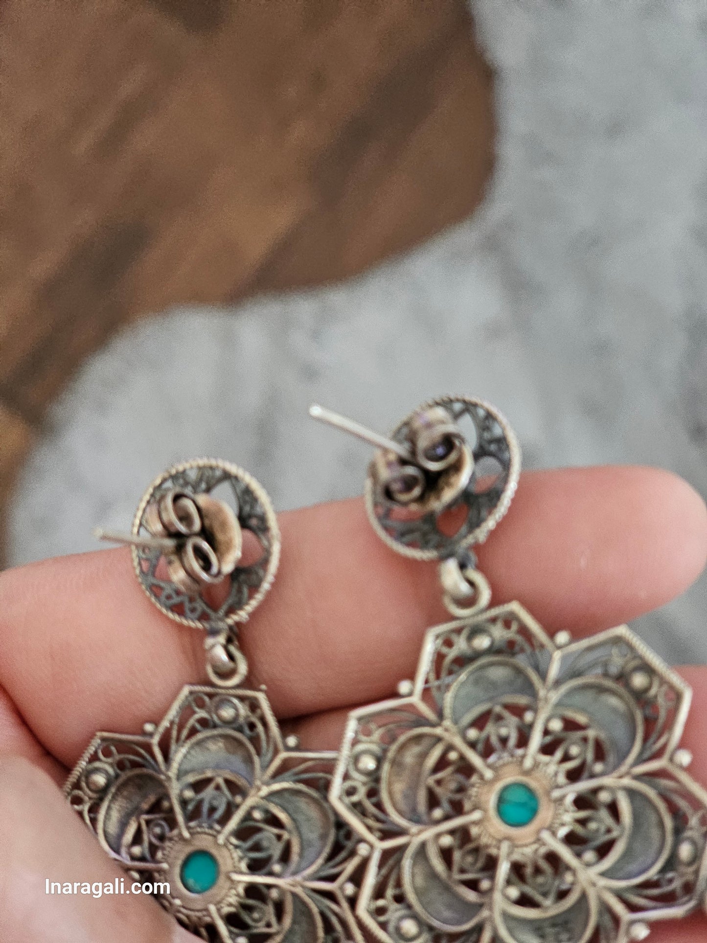 Turquoise Flower Silver Earrings Jhumka