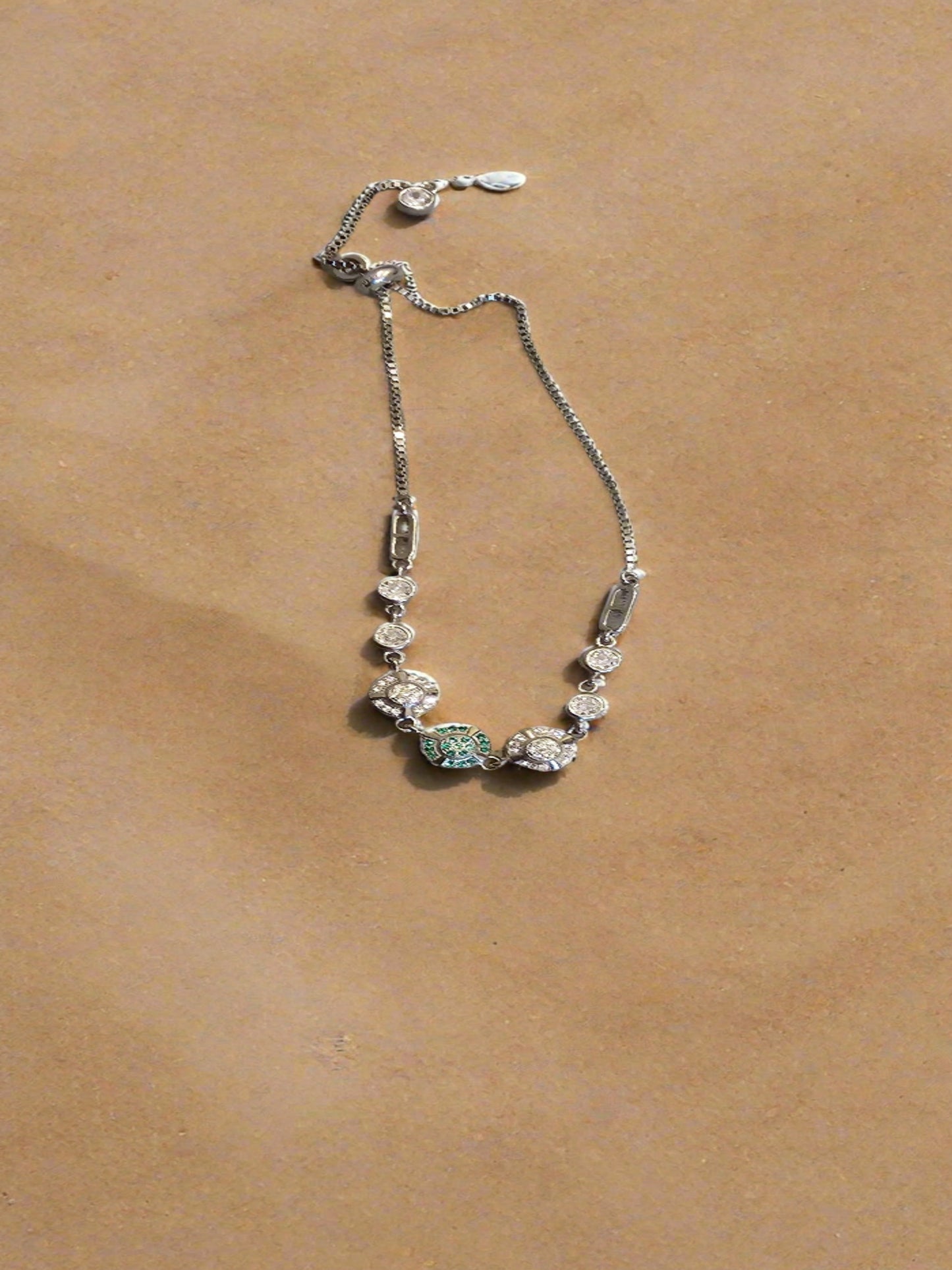 Adjustable Circular Chain Silver Bracelet With Zircon - Inara Gali