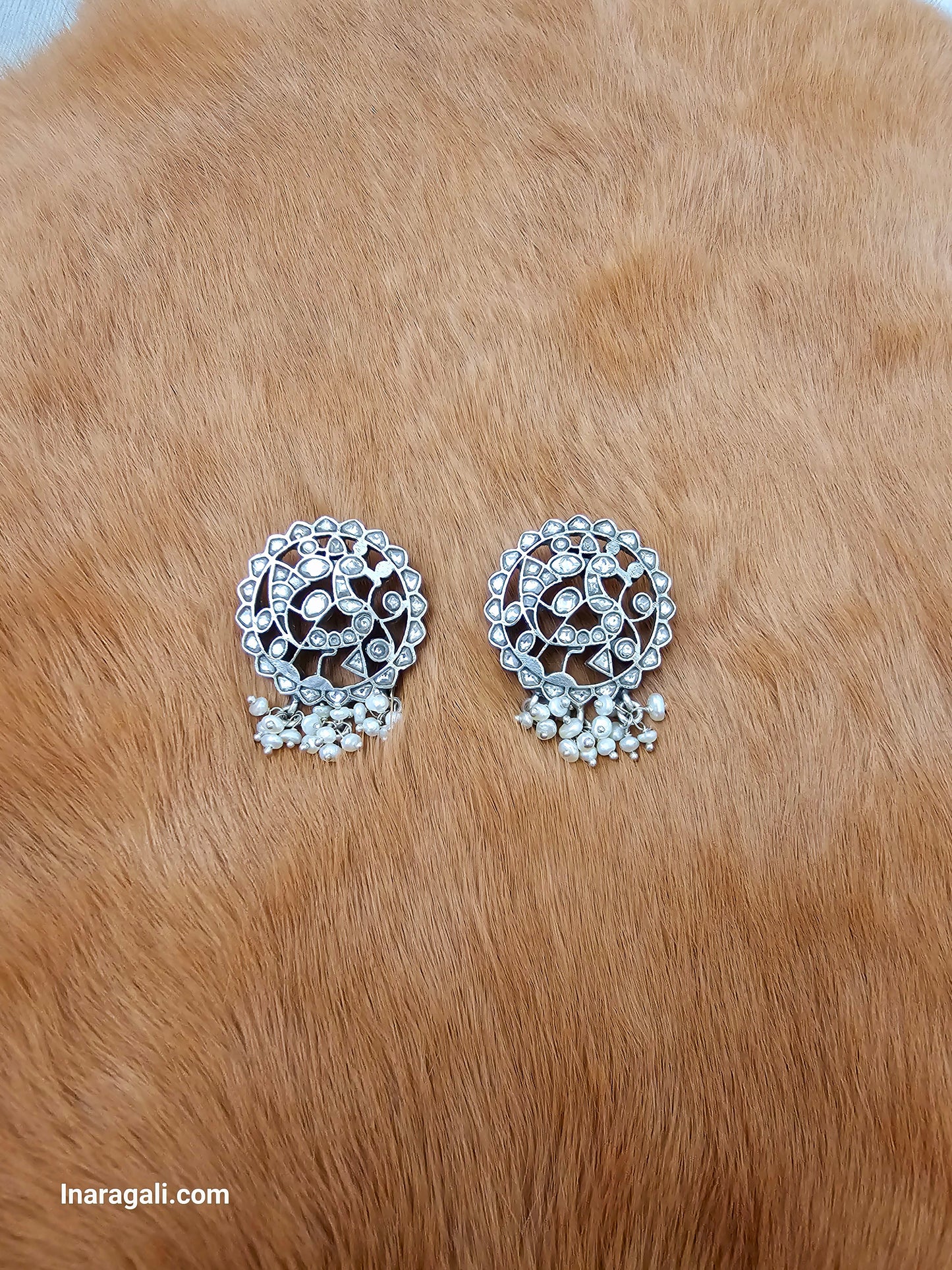 Crystal White Dangling Beads Statement Kundan Stud - Inara Gali