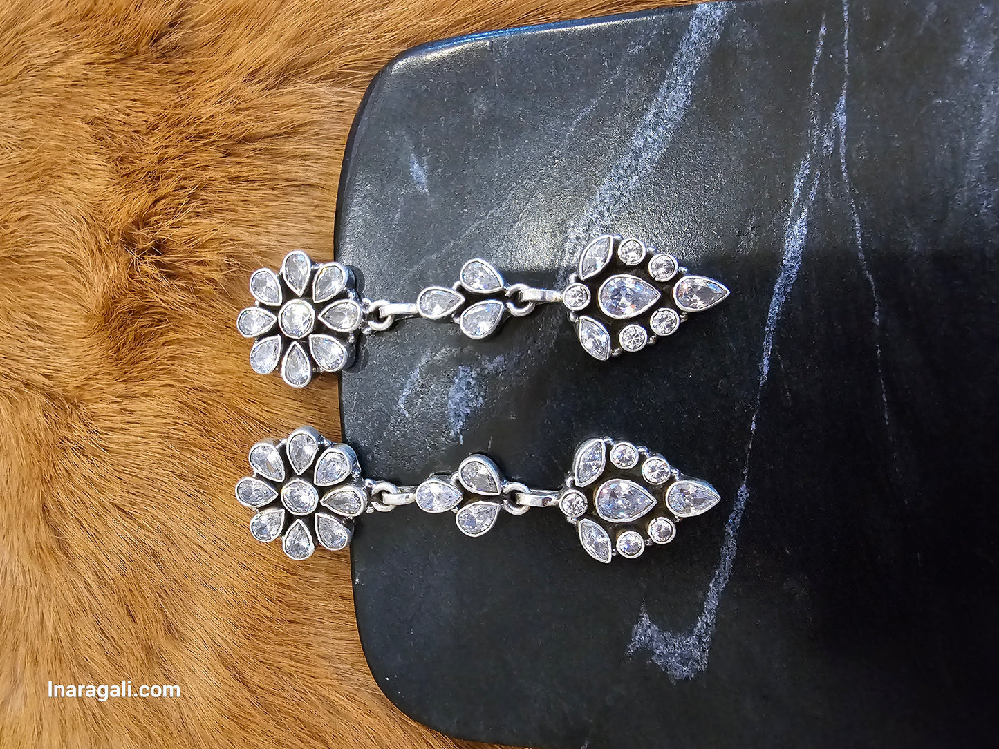 Dazzling White Stone Silver Drop Earring Jhumka - Inara Gali