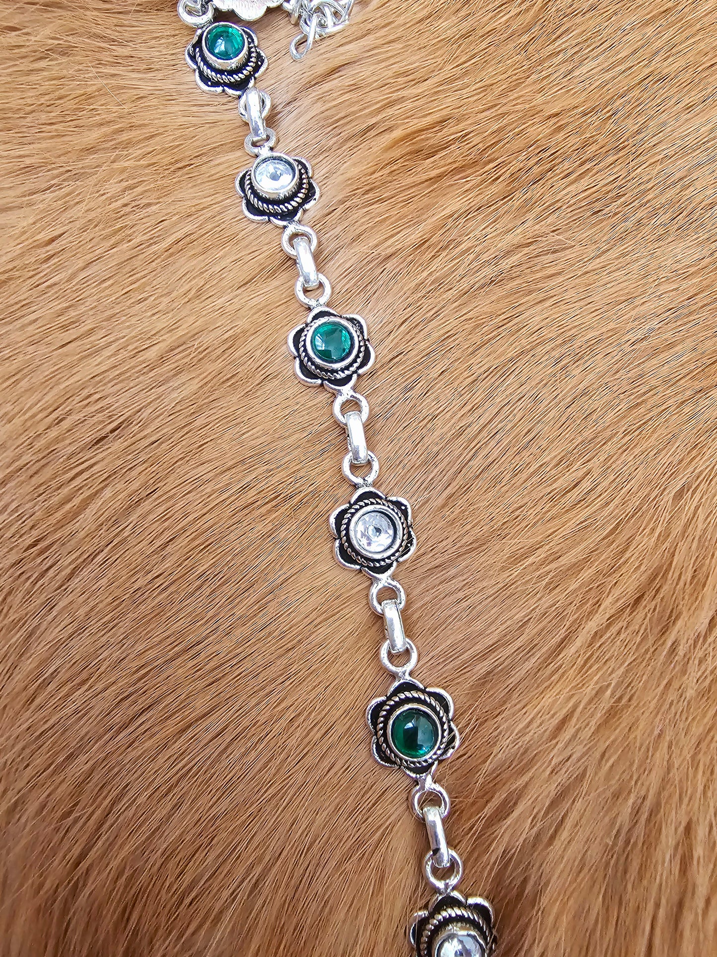 Green Cut Stone Silver Bracelet - Inara Gali