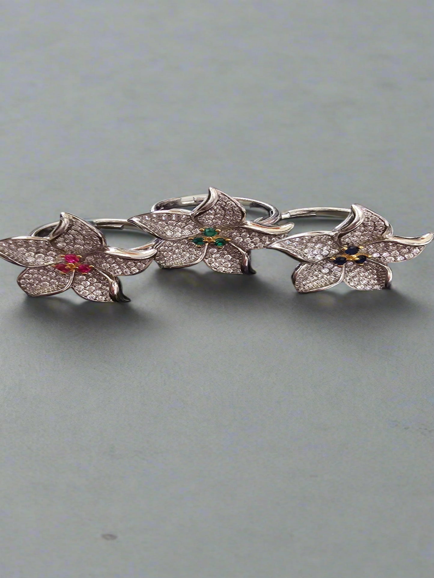 Lily Waterfall Crystal Adjustable Cocktail Silver Ring - Inara Gali