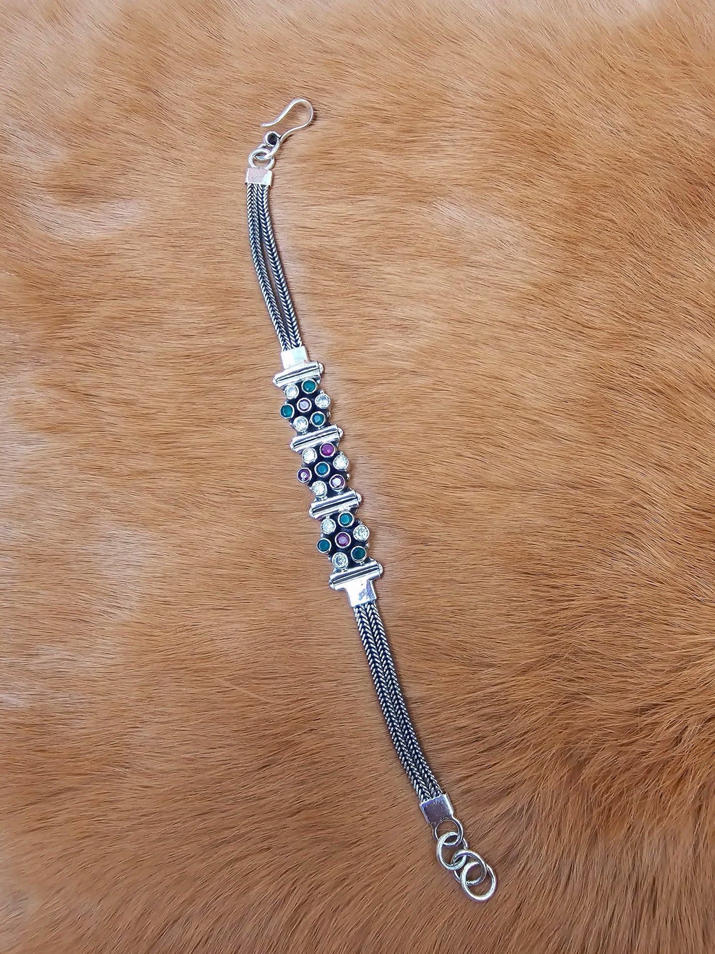 Multicolor Cut Stone Silver Bracelet - Inara Gali