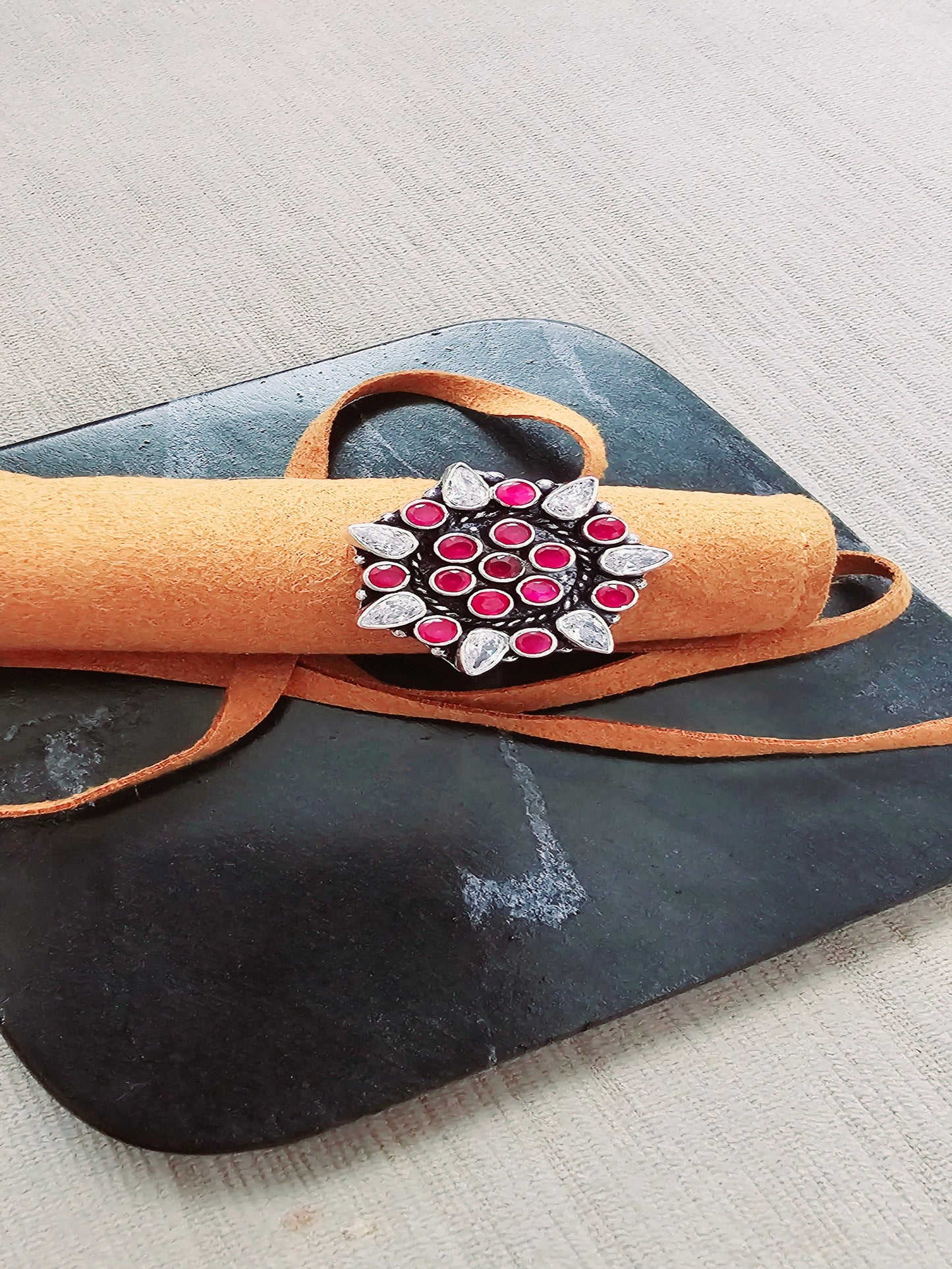 Red And White Adjustable Cocktail Ring - Inara Gali