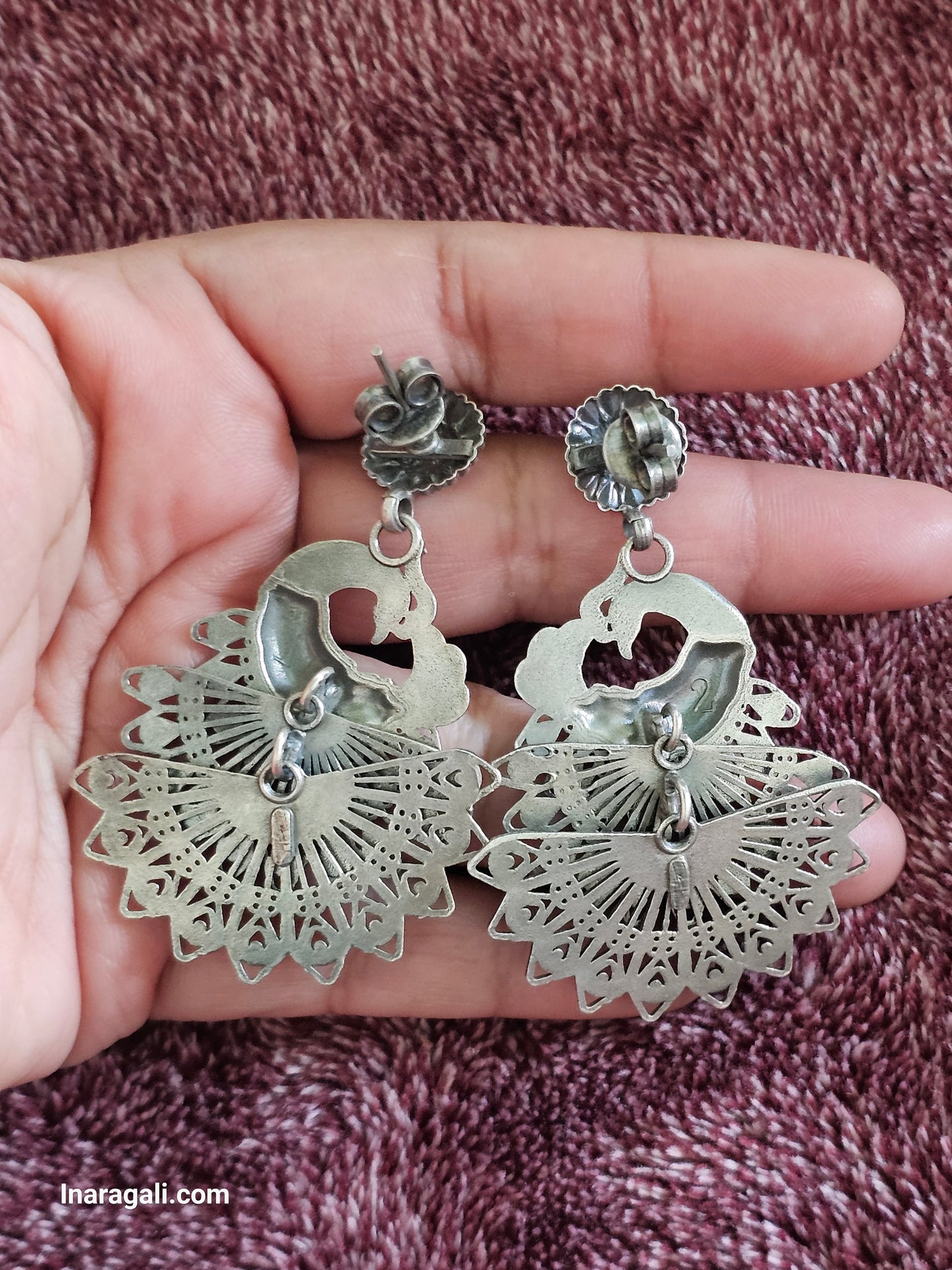 Silver Peacock Feather Train Earring - Inara Gali