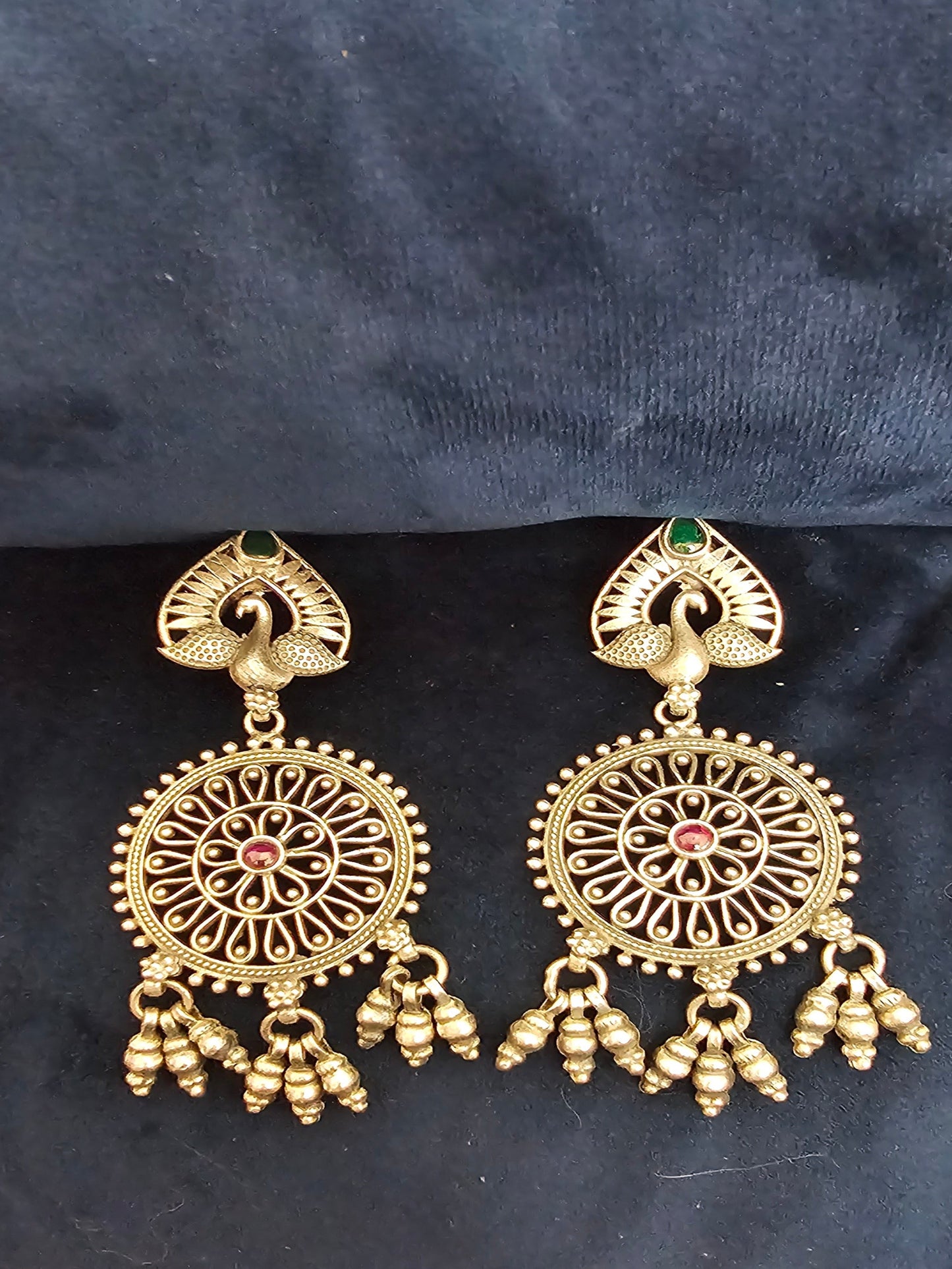 Peacock With Round Circle Oxidize Silver Jhumka Earring