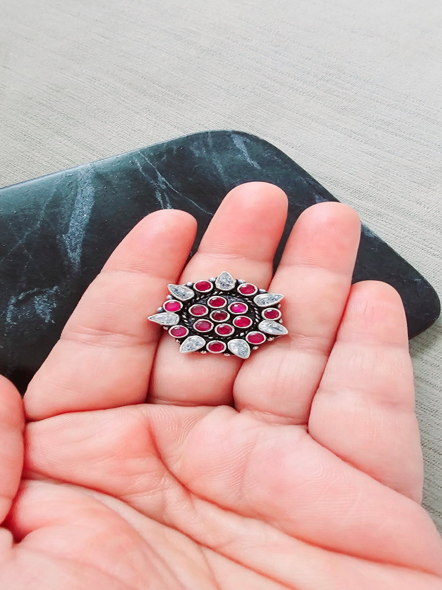 Red And White Adjustable Cocktail Ring
