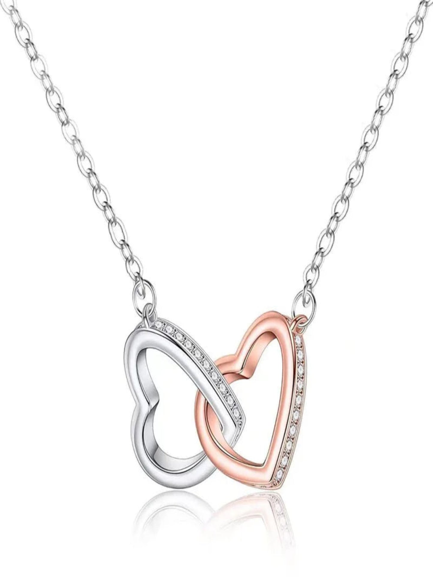 Elegant Interlock Heart Silver Necklace-Inaragali