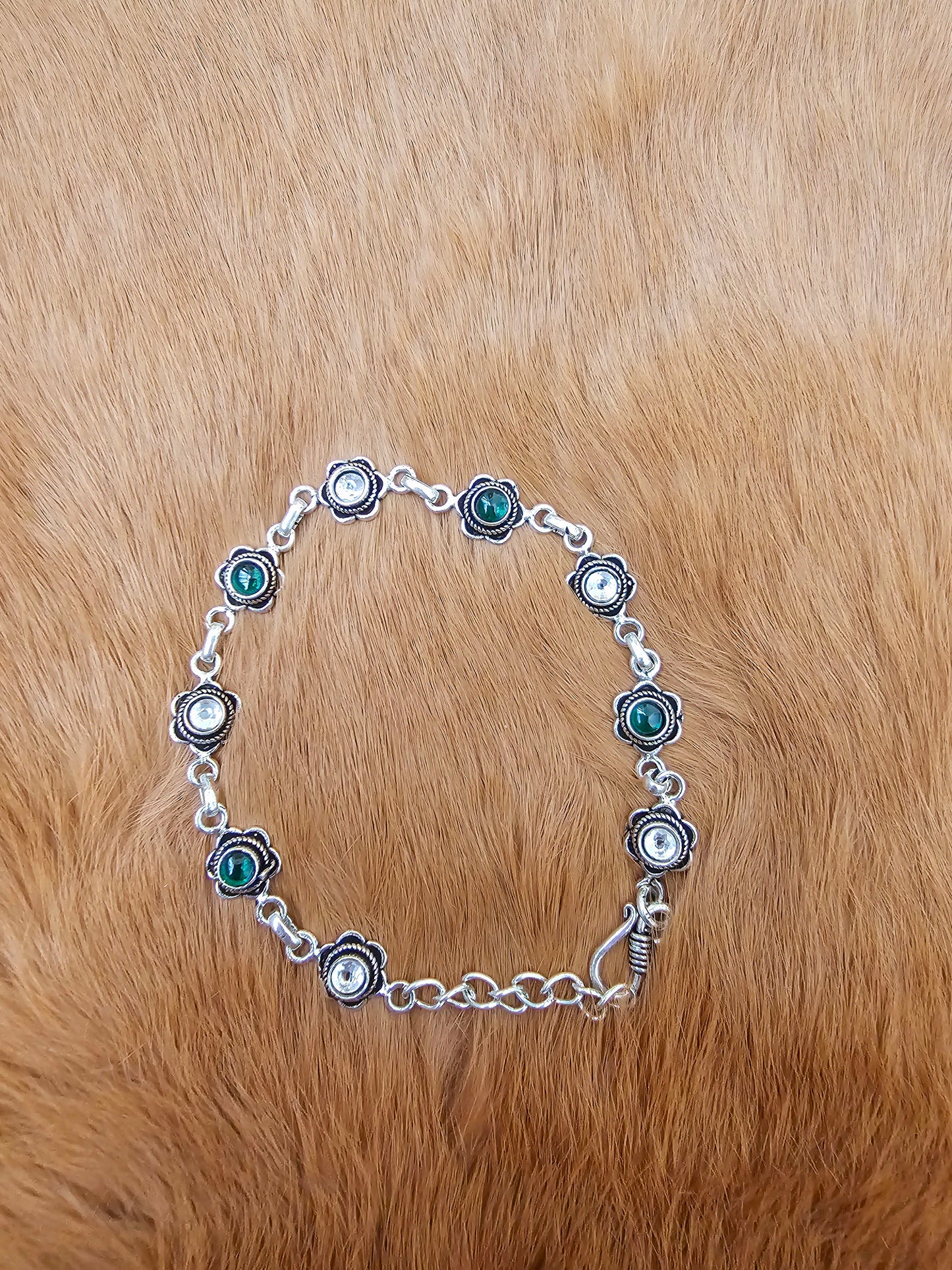 Green Cut Stone Silver Bracelet