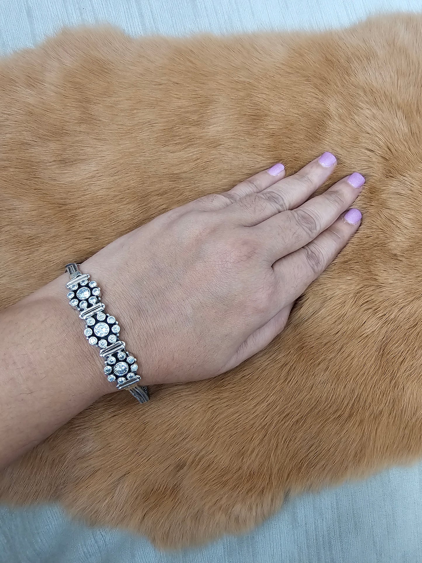 White Cut Stone Silver Bracelet