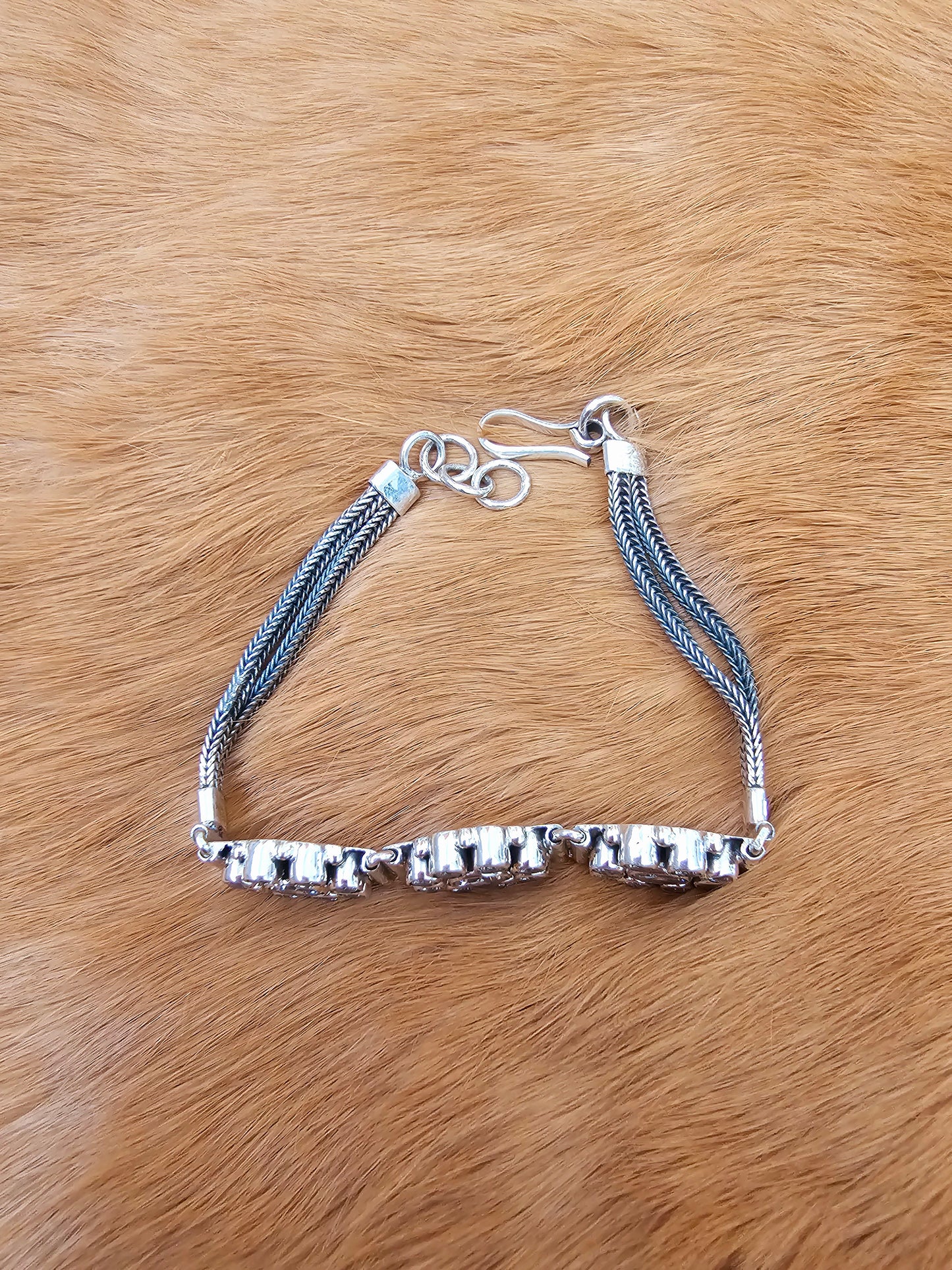 White Cut Stone Silver Bracelet