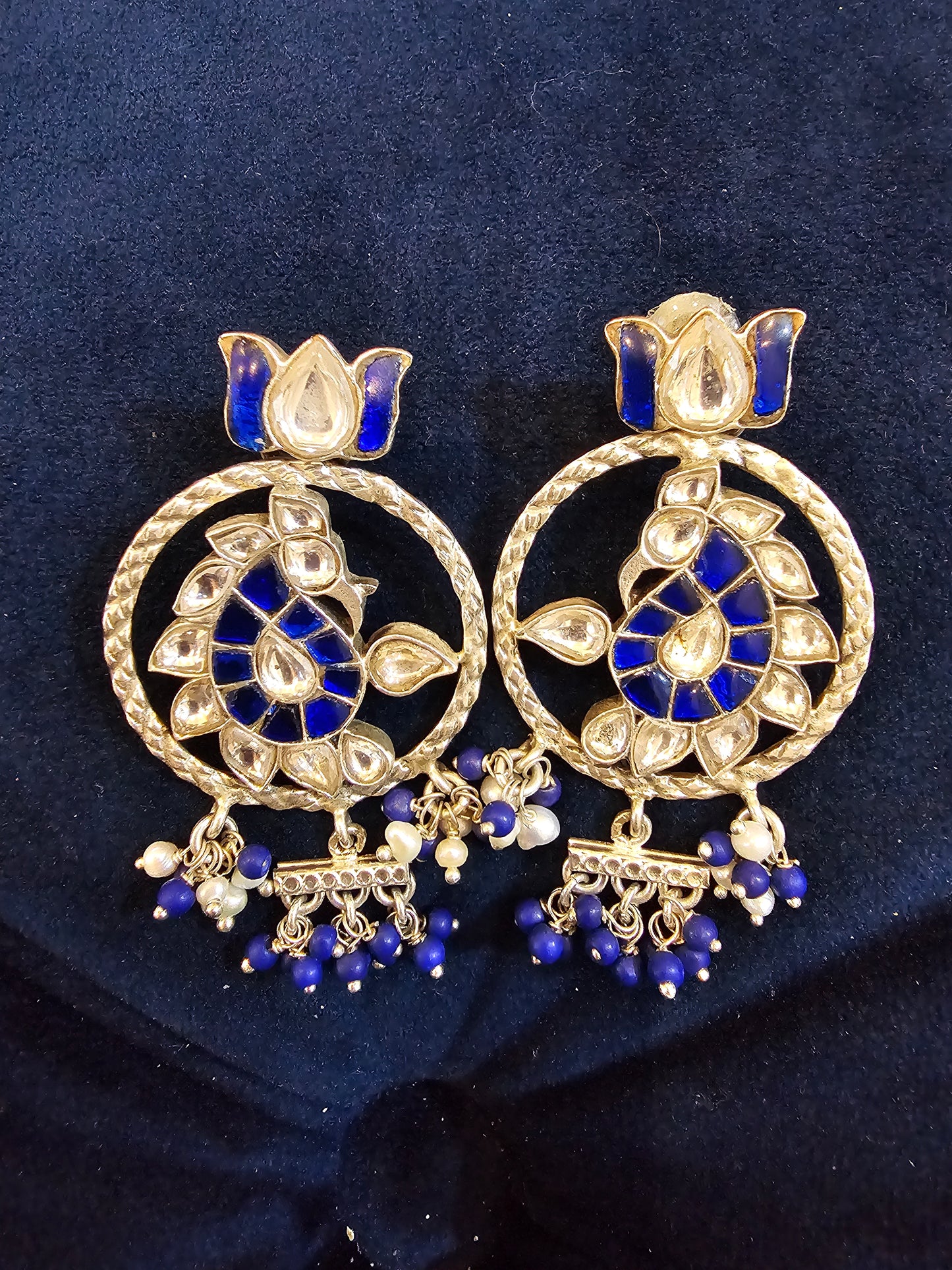 Deep  Lotas Blue Kundan Drop Earring Jumka