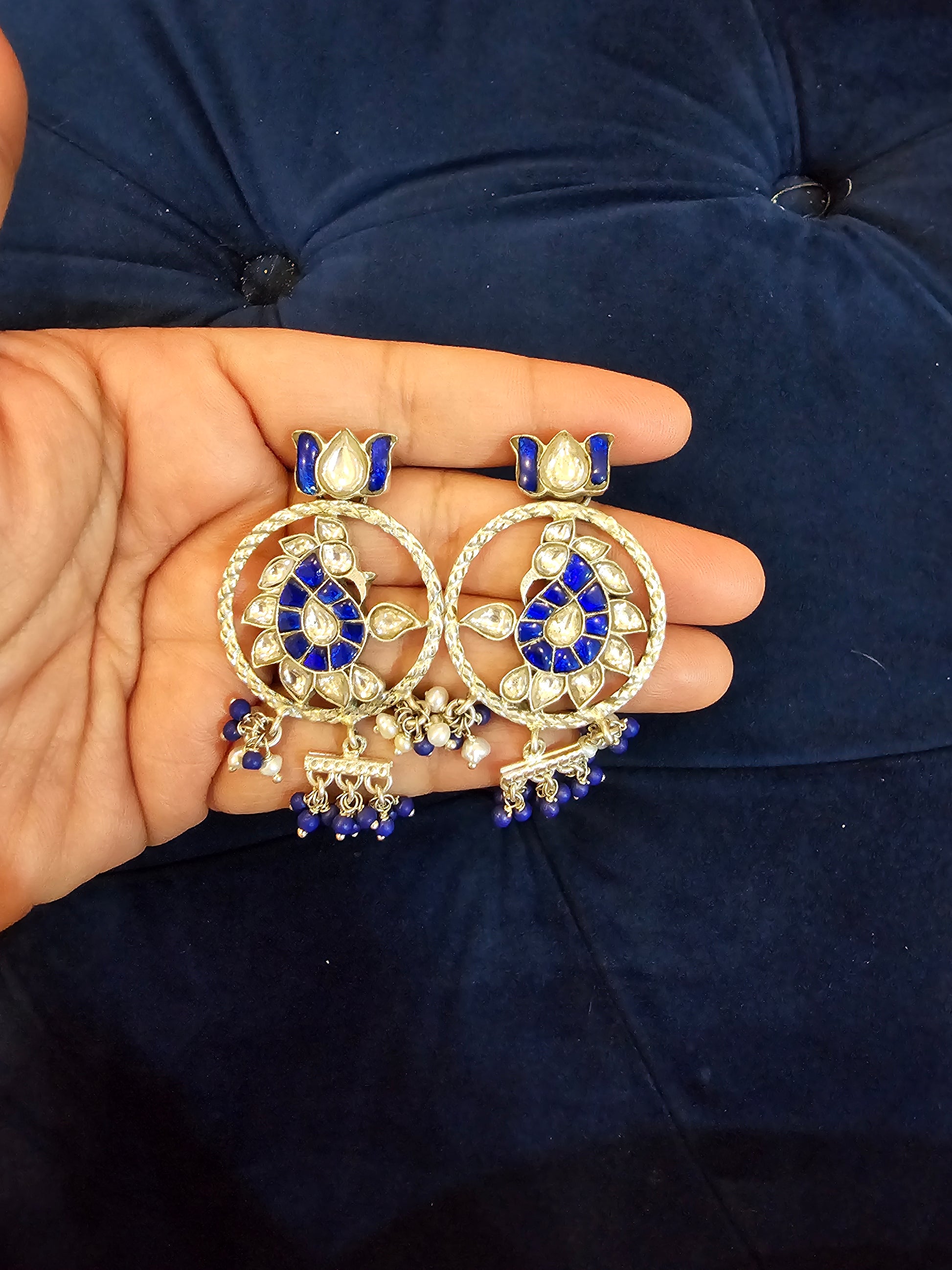 Deep  Lotas Blue Kundan Drop Earring Jumka