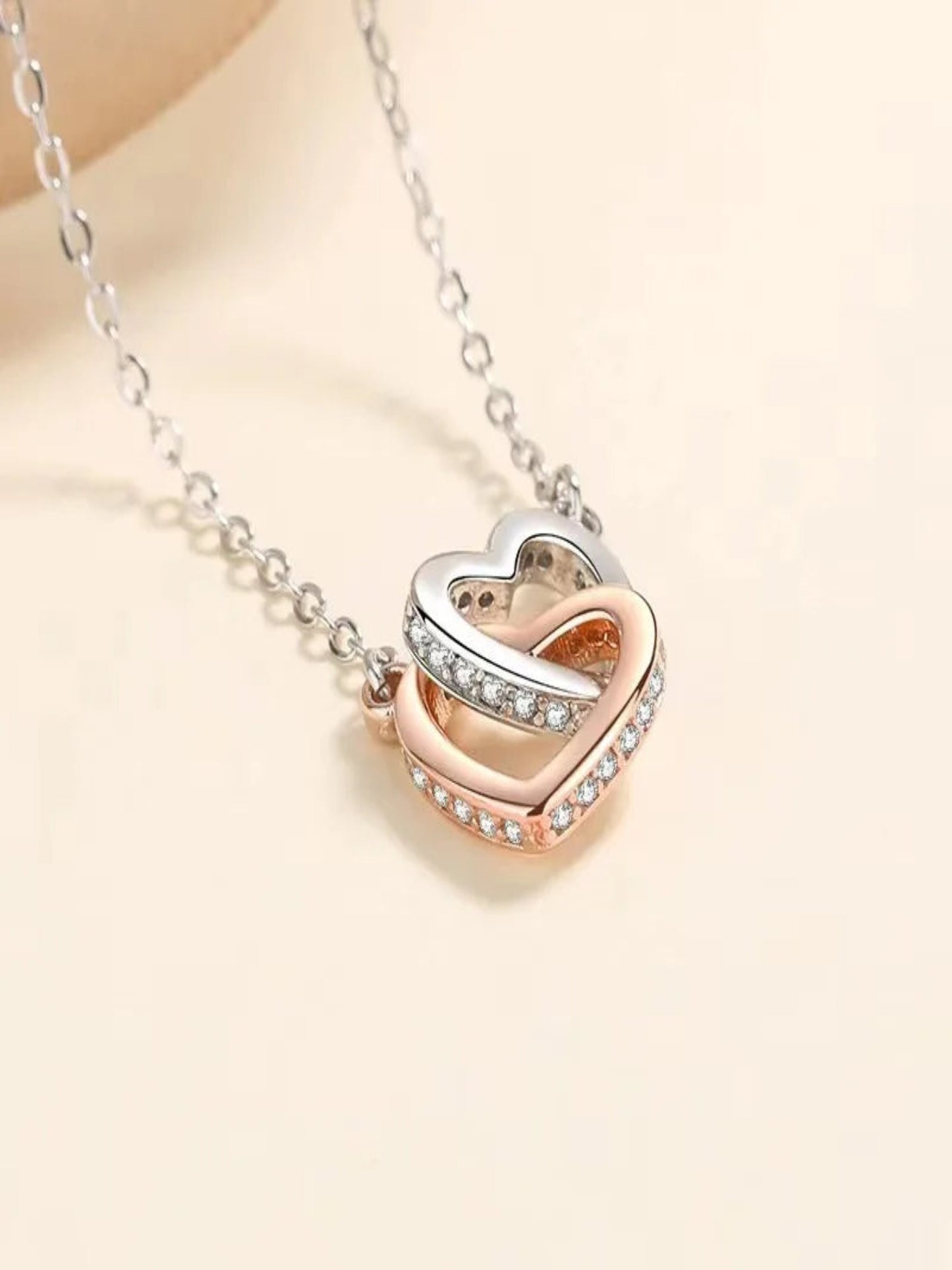 Elegant Interlock Heart Silver Necklace