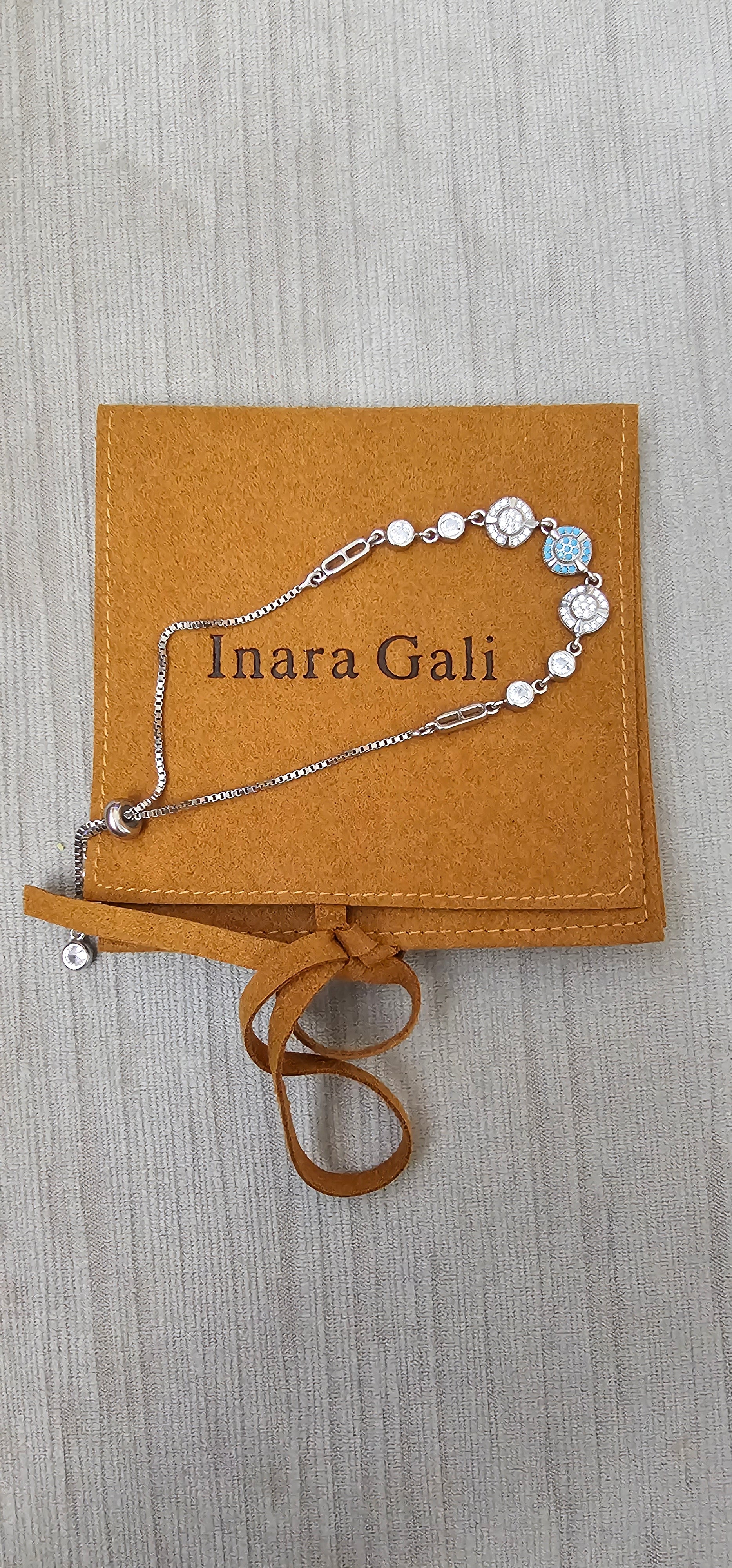 Adjustable Circular Chain Silver Bracelet With Zircon - Inara Gali