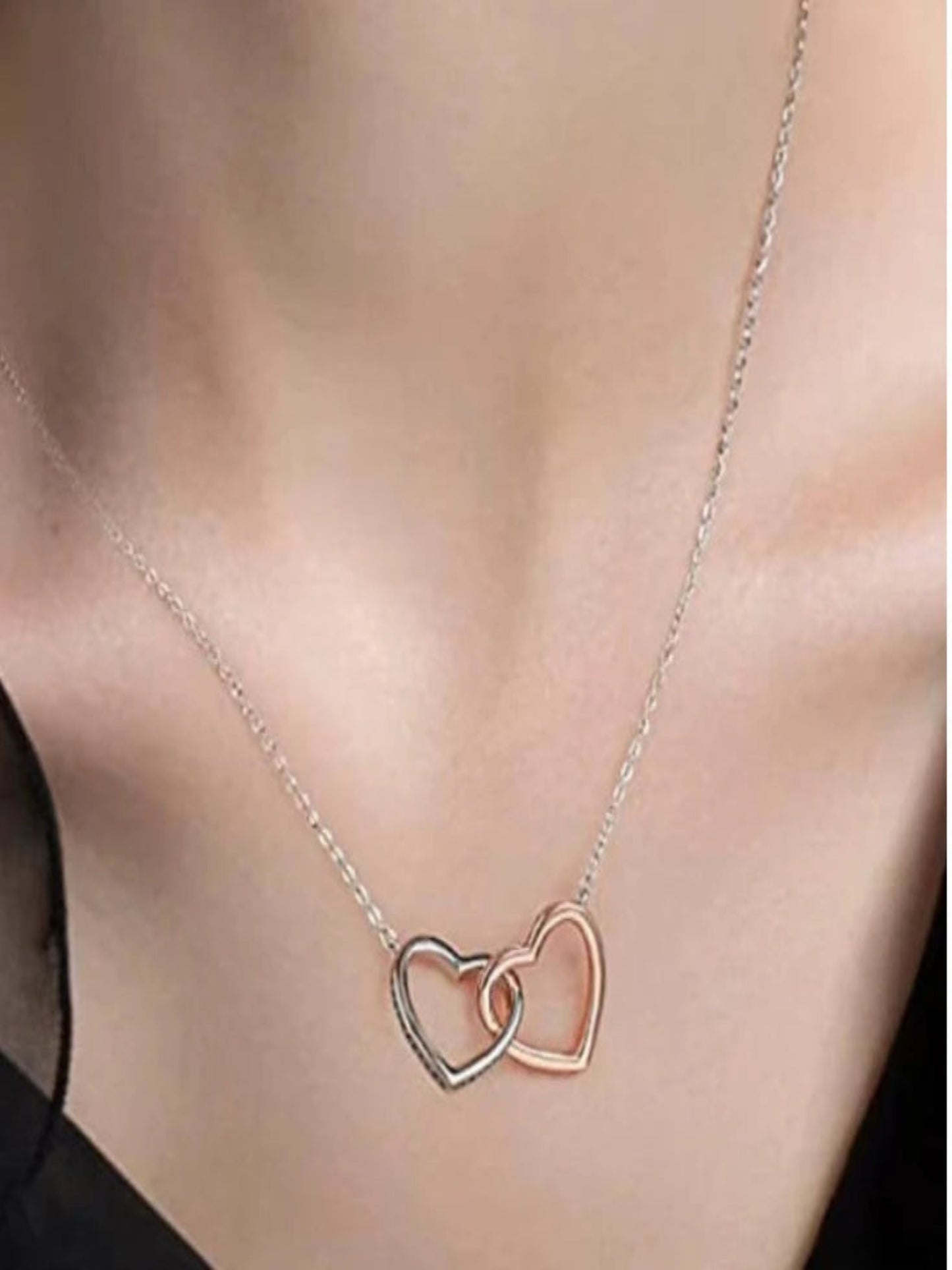 Elegant Interlock Heart Silver Necklace