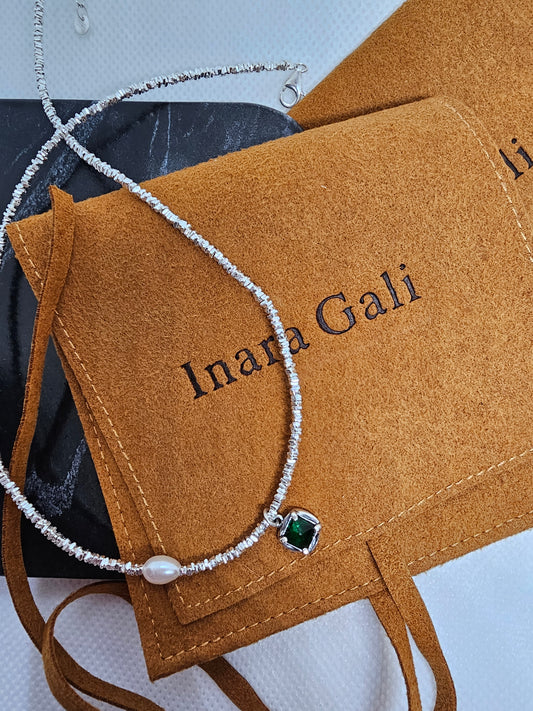 Freshwater Pearl Green Zircon Pendant Necklace - Inara Gali