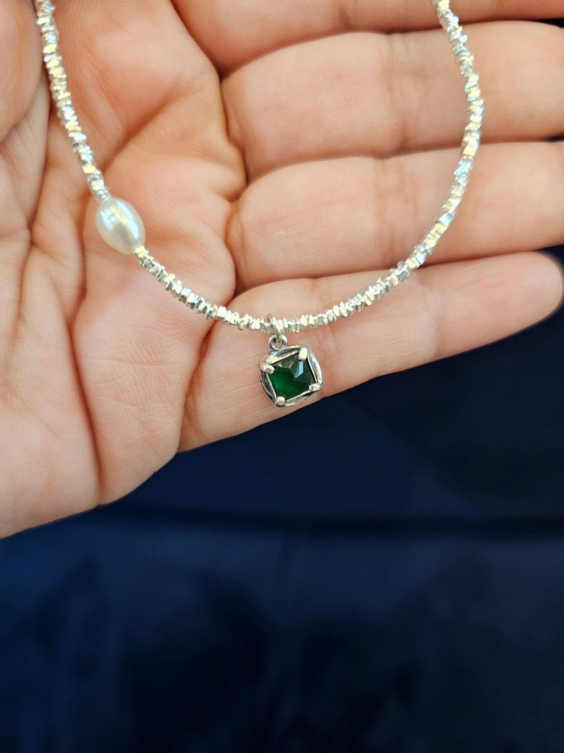 Freshwater Pearl Green Zircon Pendant Necklace - Inara Gali