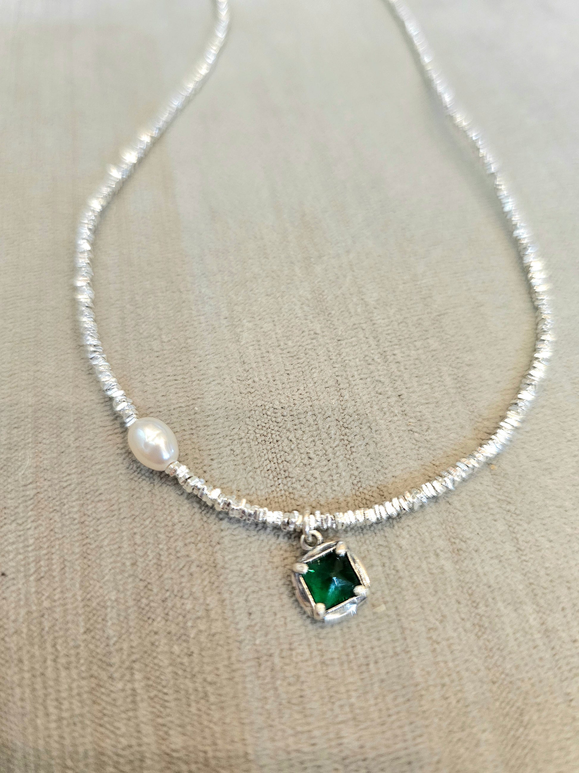 Freshwater Pearl Green Zircon Pendant Necklace - Inara Gali