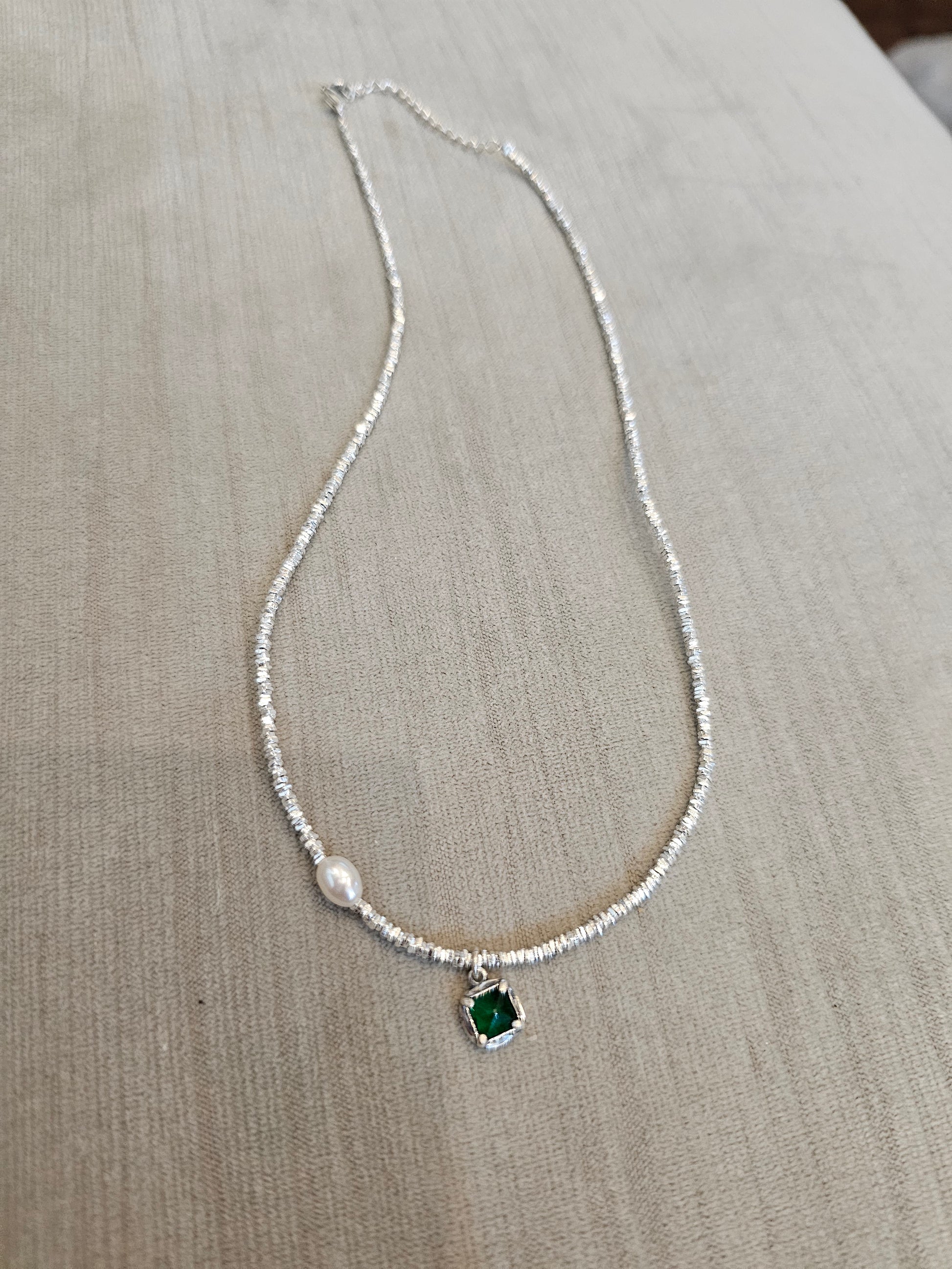 Freshwater Pearl Green Zircon Pendant Necklace - Inara Gali