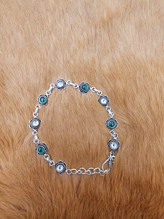 Green Cut Stone Silver Bracelet - Inara Gali
