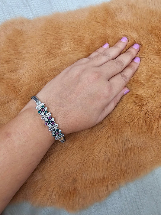 Multicolor Cut Stone Silver Bracelet - Inara Gali