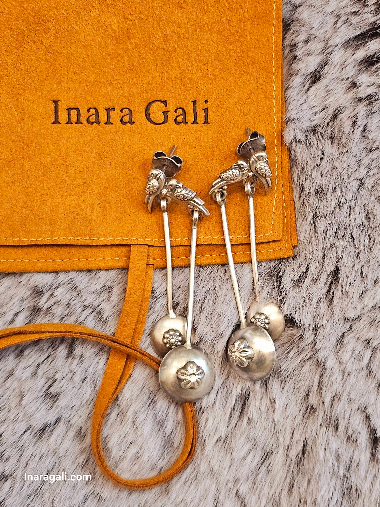 Oxidize Silver Bird Earrings With Double Circle Dangler - Inara Gali