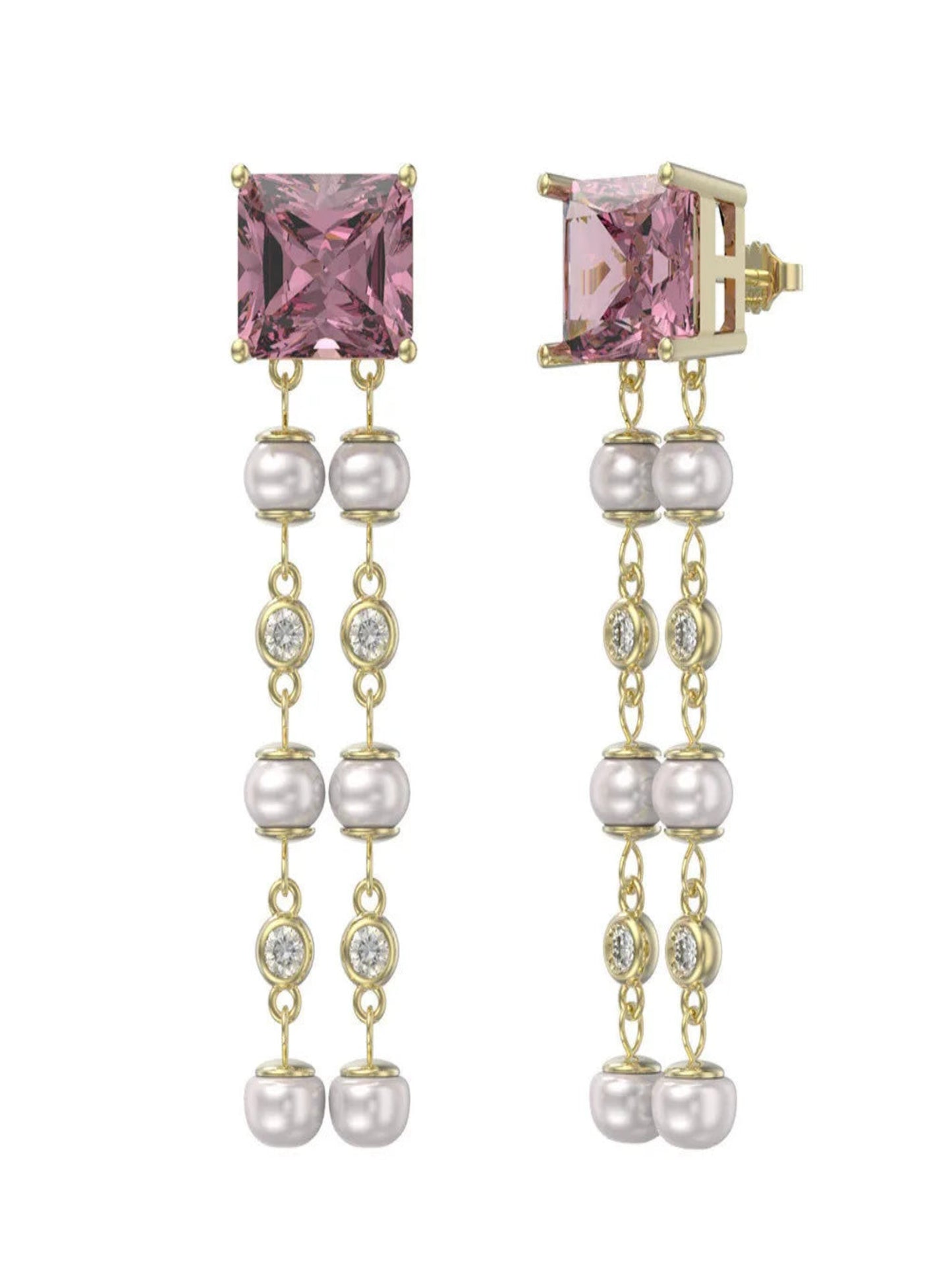 Pink Crystal And Freshwater Pearl Drop Earring - Inara Gali