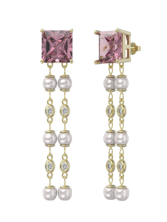 Pink Crystal And Freshwater Pearl Drop Earring - Inara Gali