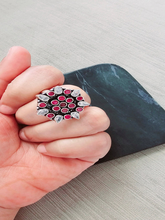 Red And White Adjustable Cocktail Ring - Inara Gali