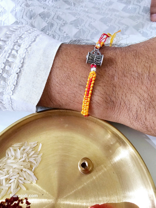 Shiva Damro and Trishul Silver Pendent Rakhi - Inara Gali