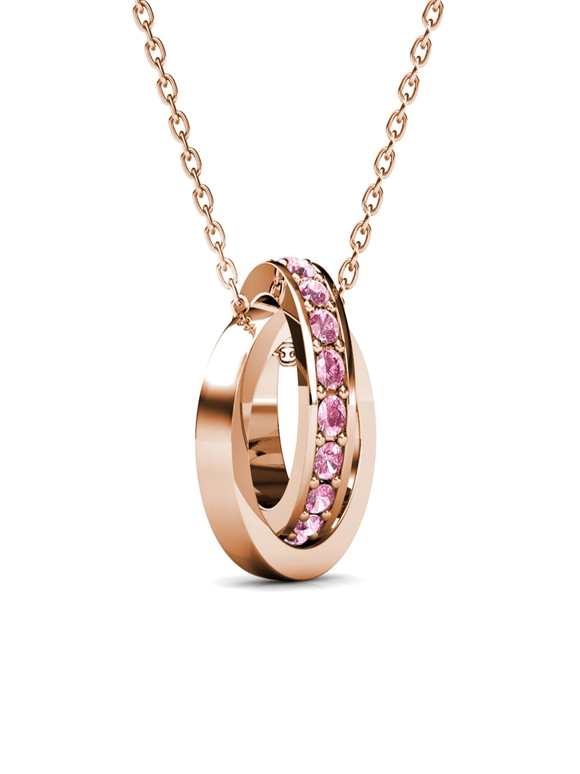 Silver Interlocking Ring Pendant Necklace With Pink Crystal - Inara Gali