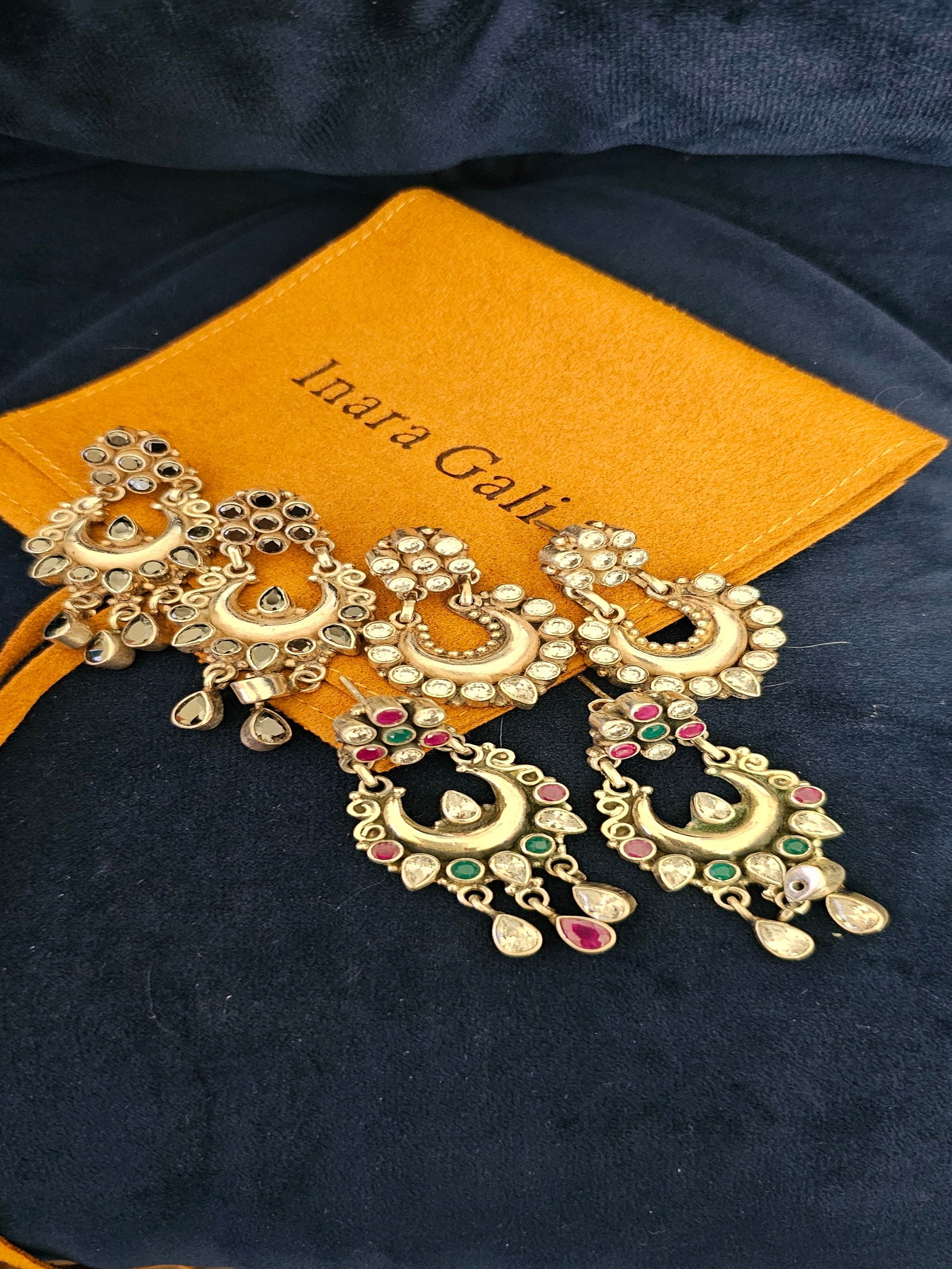 U-Shape Stone Studded Silver Jhumka Earring - Inara Gali