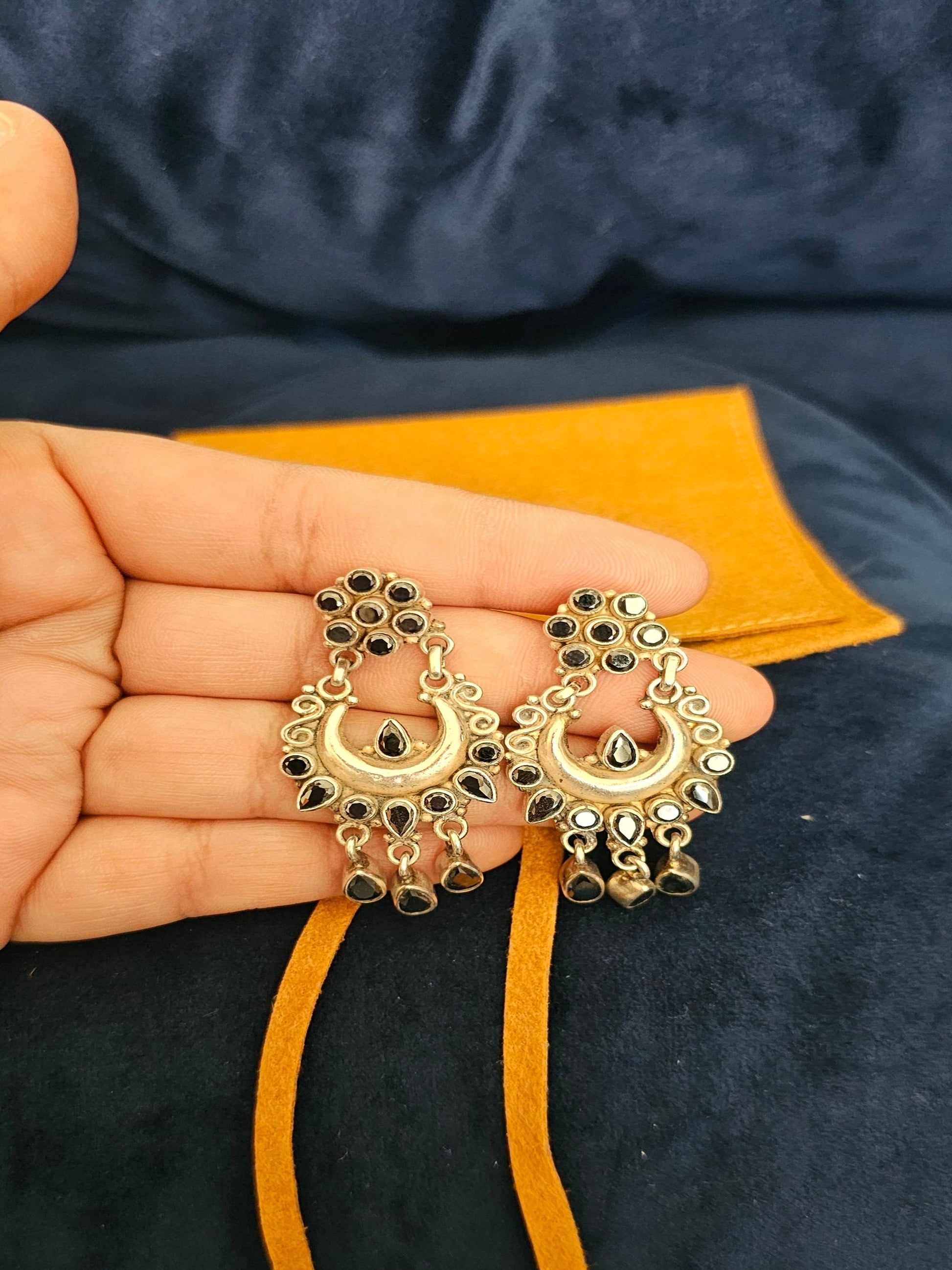 U-Shape Stone Studded Silver Jhumka Earring - Inara Gali