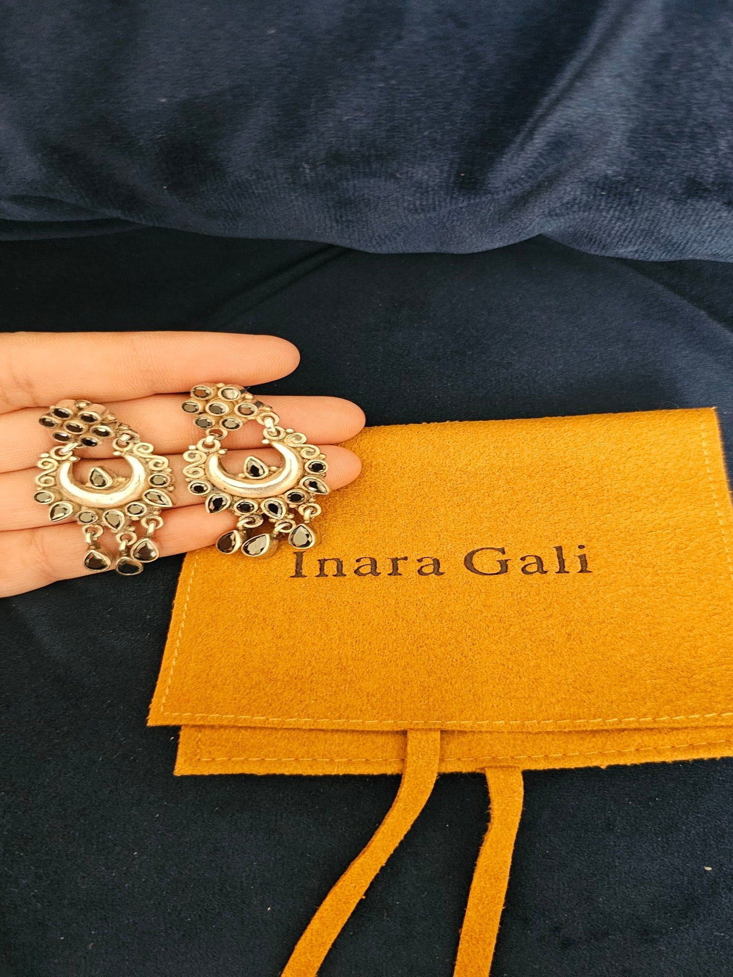 U-Shape Stone Studded Silver Jhumka Earring - Inara Gali