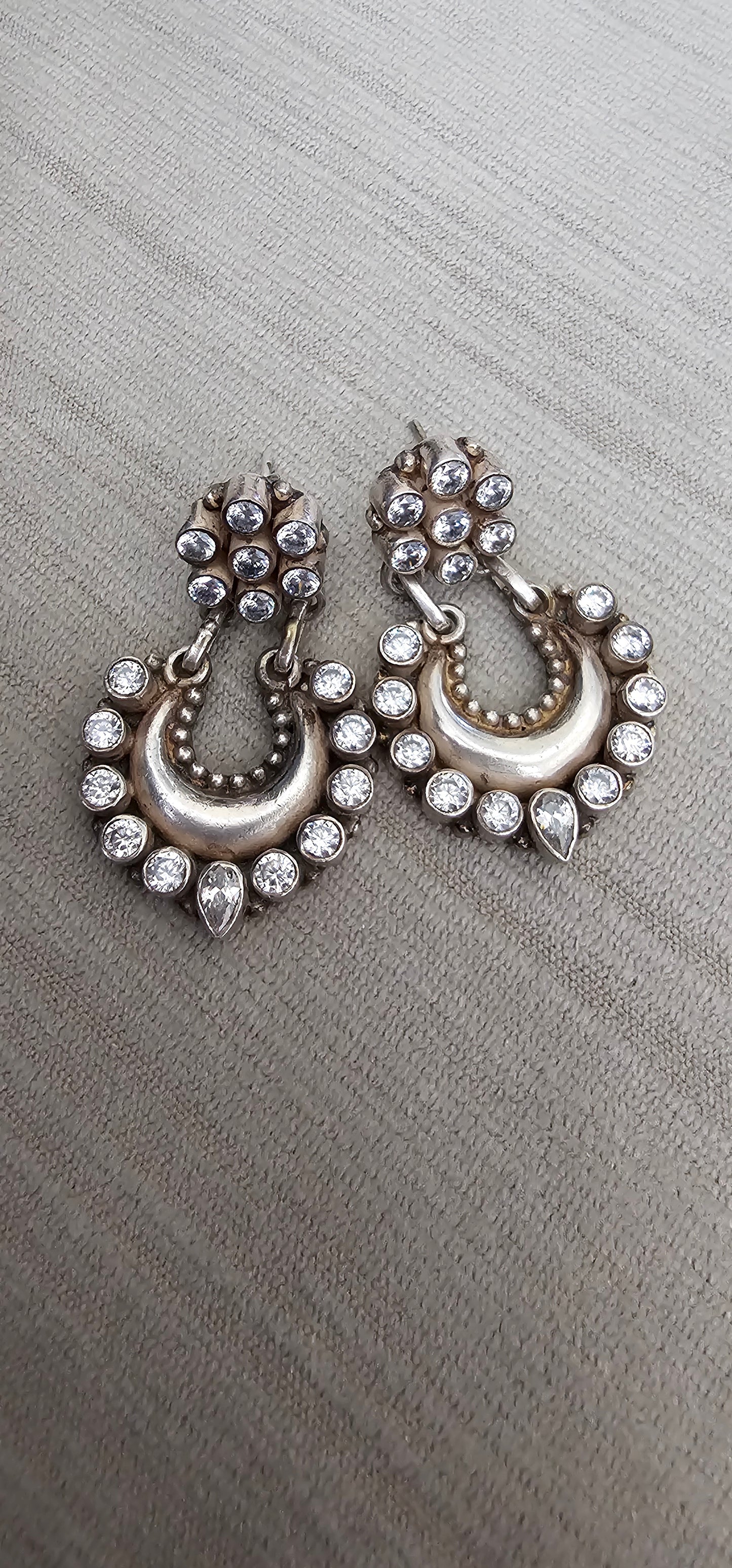 U-Shape Stone Studded Silver Jhumka Earring - Inara Gali