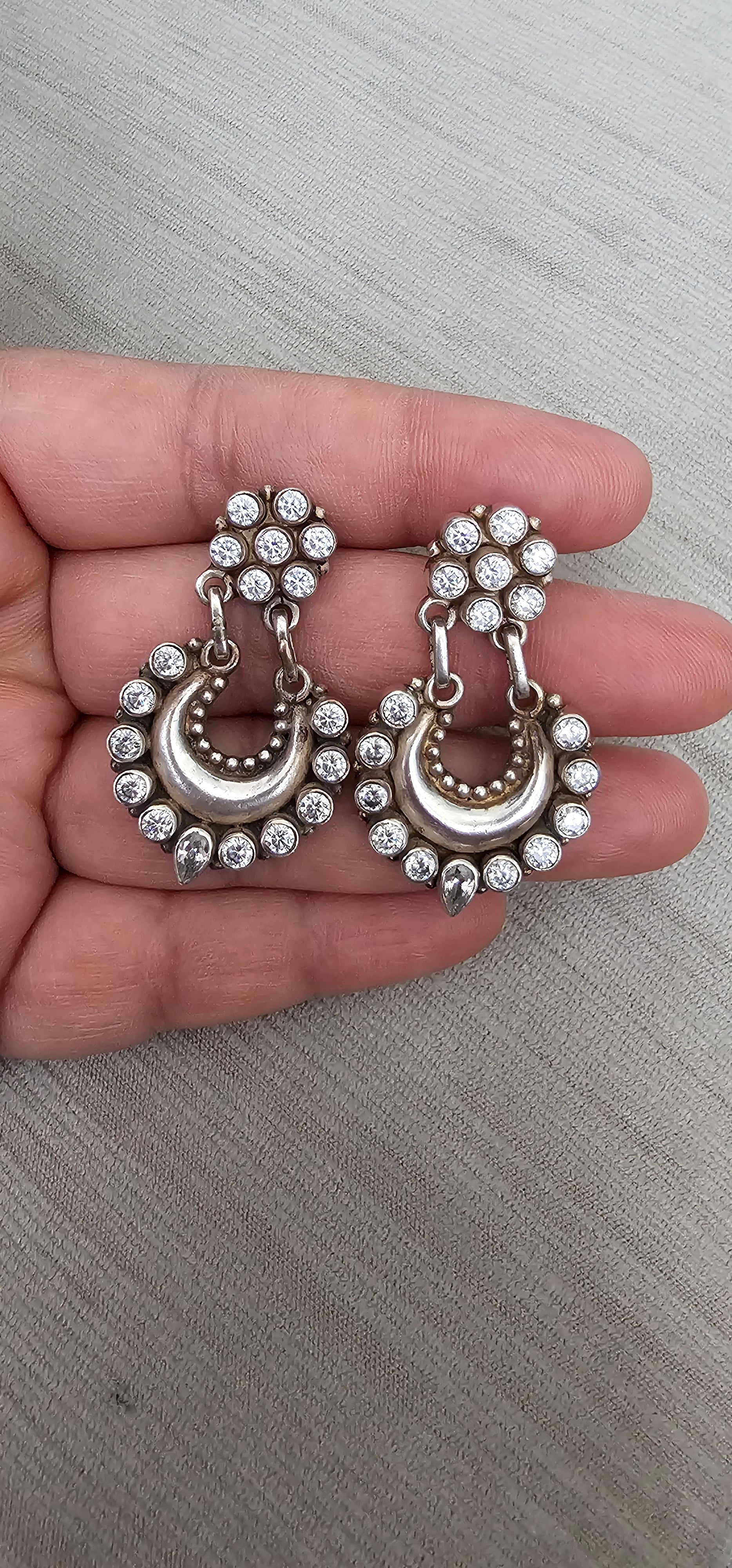 U-Shape Stone Studded Silver Jhumka Earring - Inara Gali