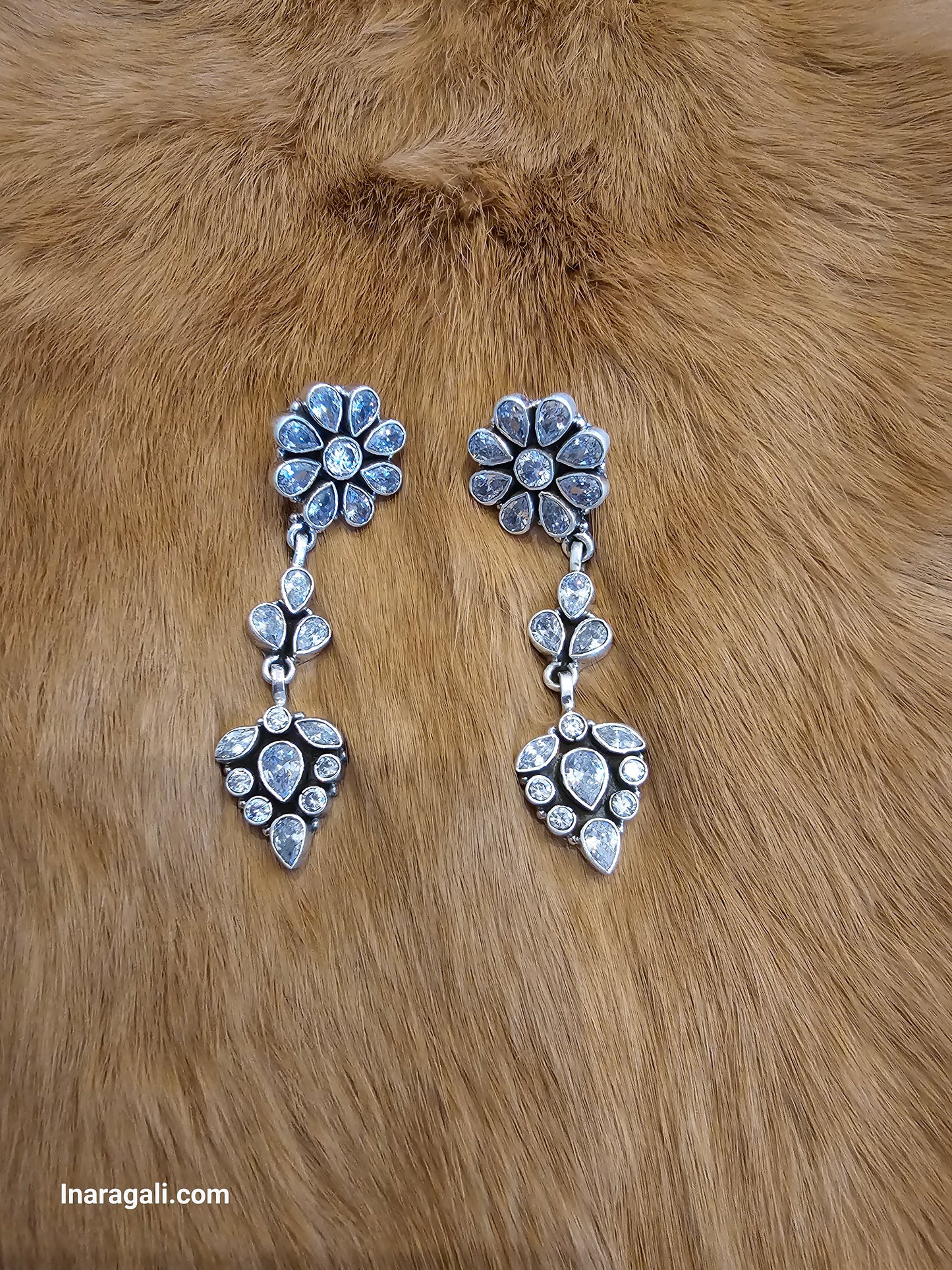 Dazzling White Stone Silver Drop Earring Jhumka-Inaragali