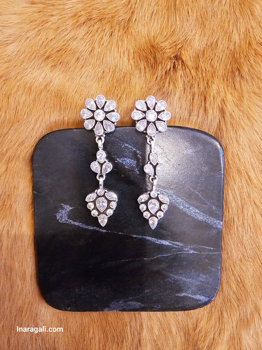 Dazzling White Stone Silver Drop Earring Jhumka-Inaragali