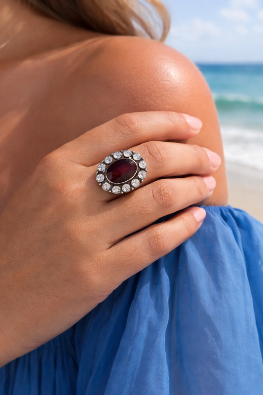 Stone And Zircon Cocktail Ring