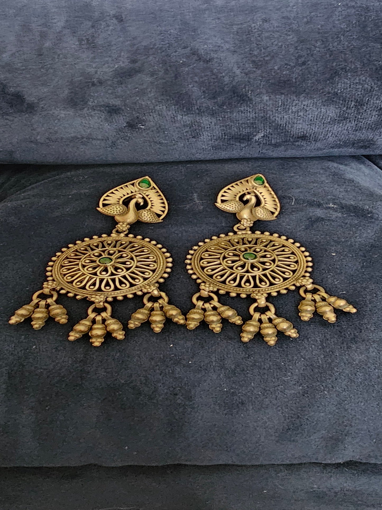 Peacock With Round Circle Oxidize Silver Jhumka Earring