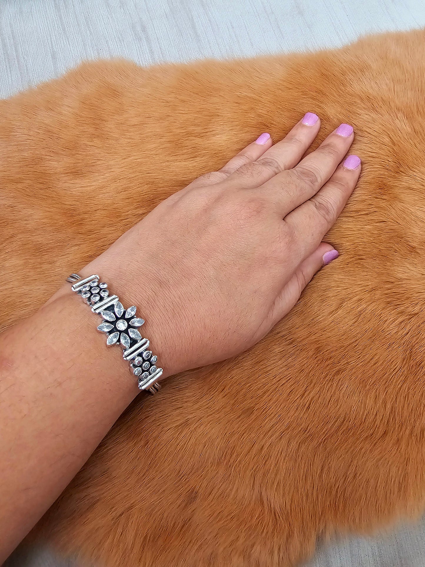 White Cut Stone Silver Bracelet