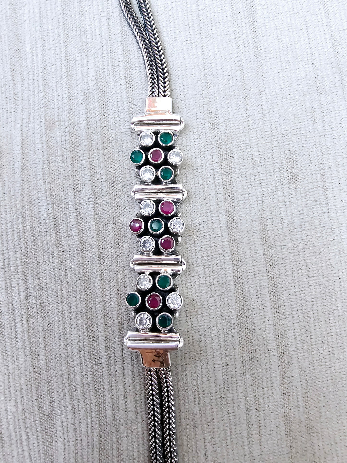 Multicolor Cut Stone Silver Bracelet