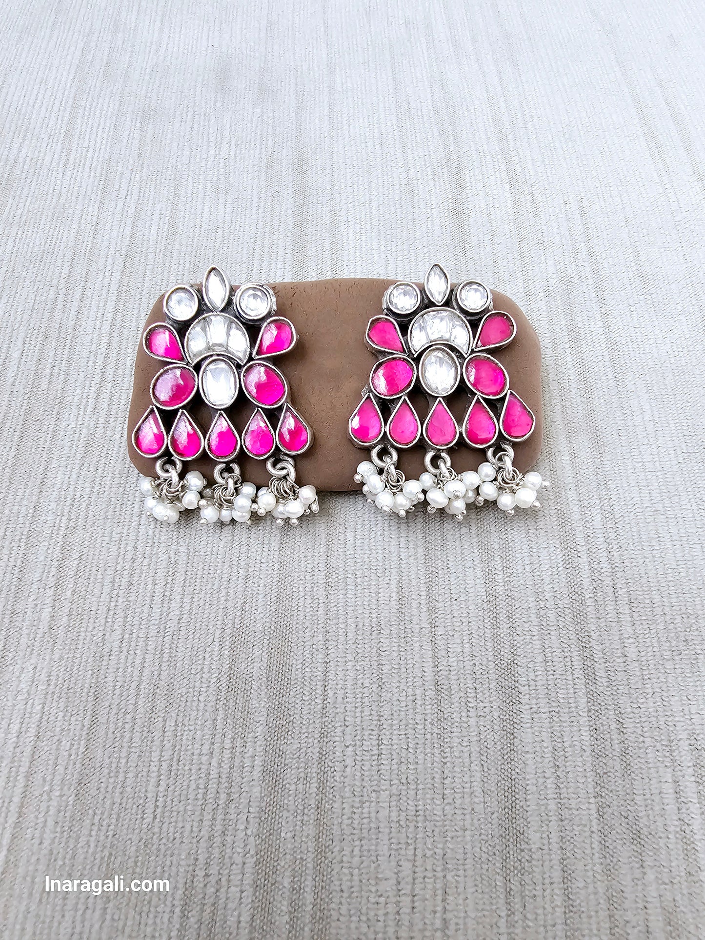 Pink And White Statement Kundan Stud