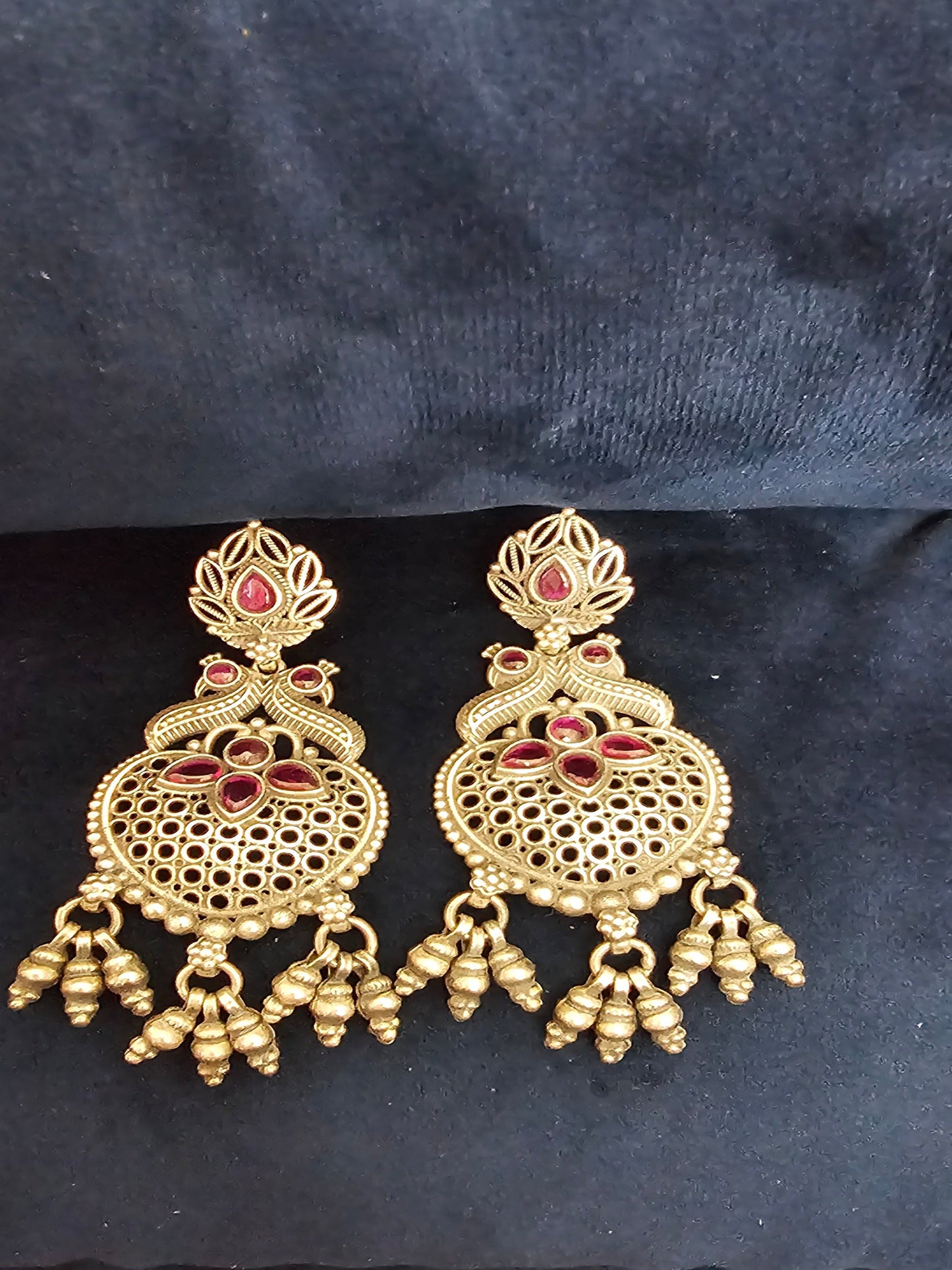 Dual Peacock Net Oxidize Silver Jhumka Earring