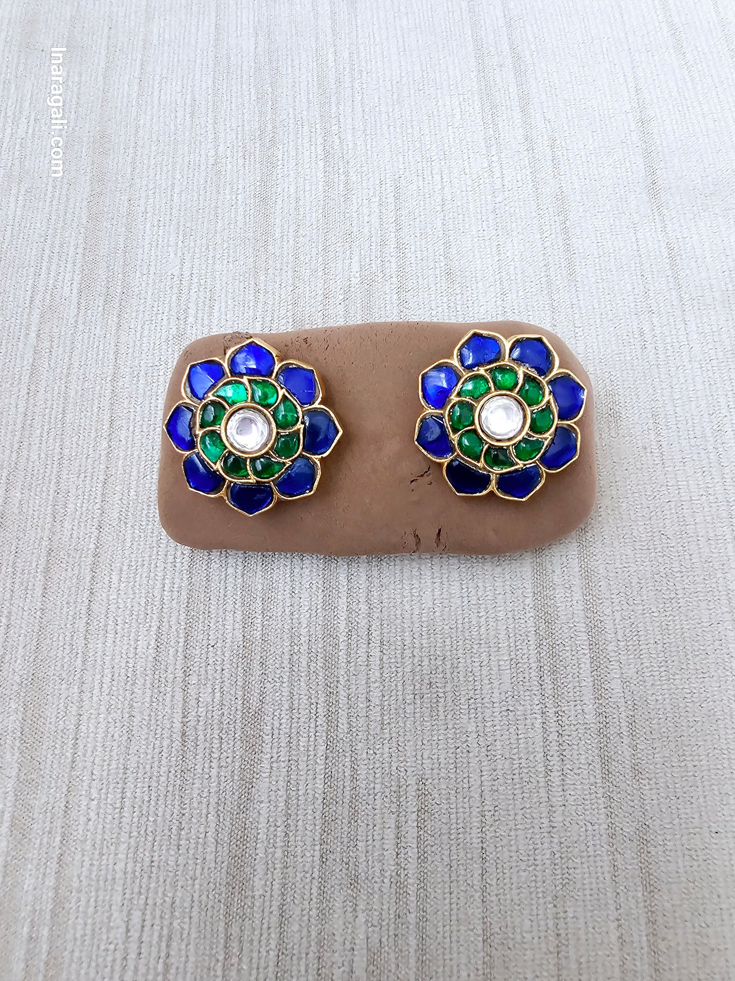 Blue and Green Kundan Stud-Inaragali