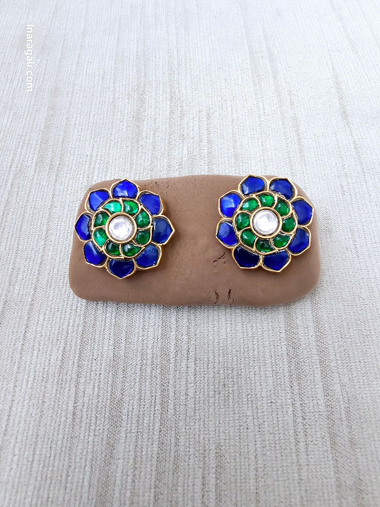 Blue and Green Kundan Stud-Inaragali