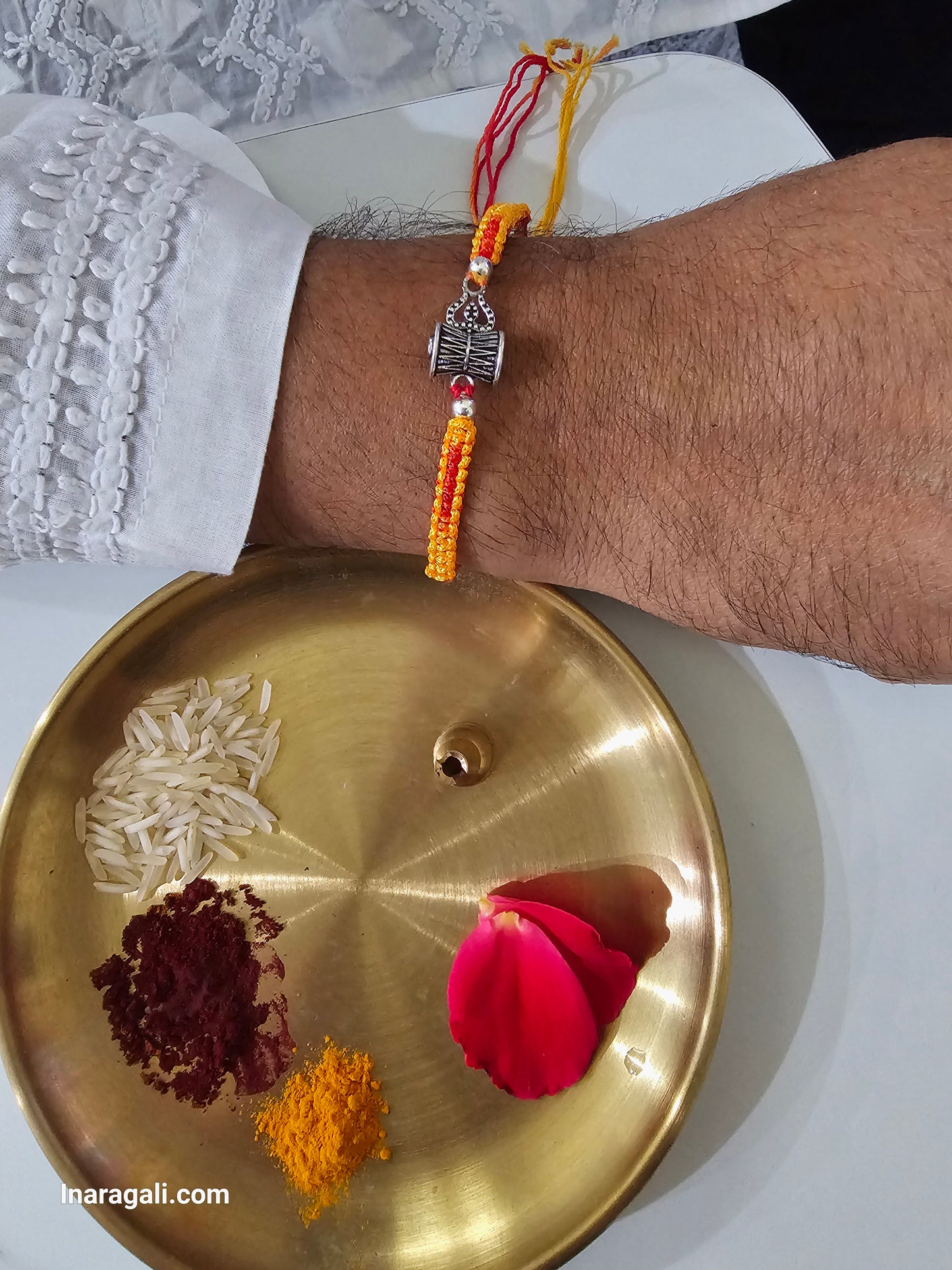 Shiva Damro and Trishul Silver Pendent Rakhi - Inara Gali