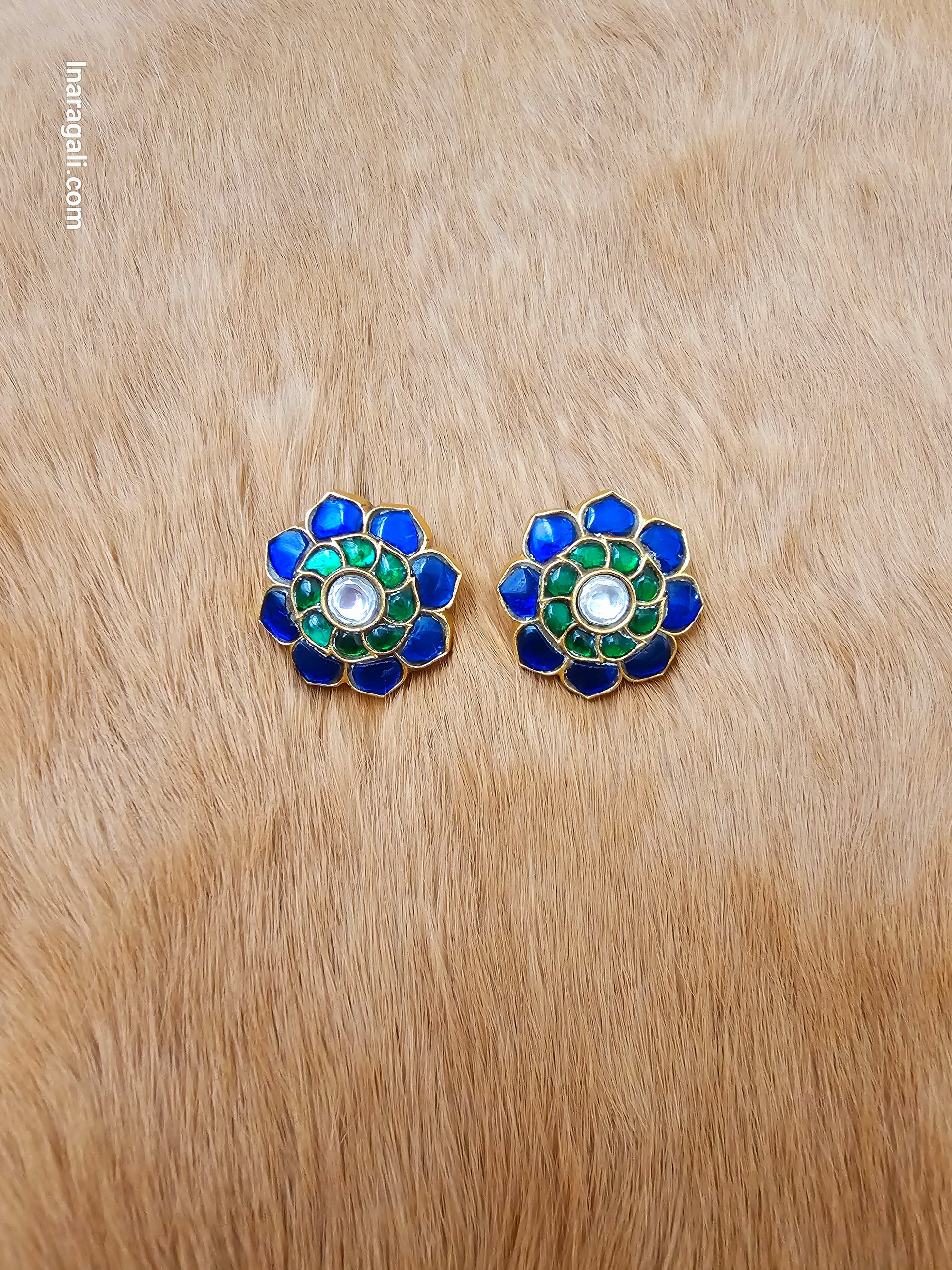 Blue and Green Kundan Stud-Inaragali