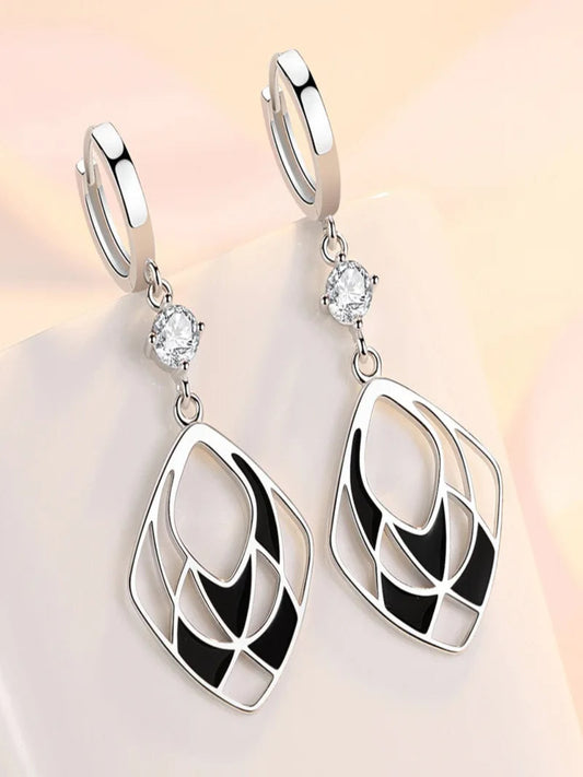 Black net silver earring